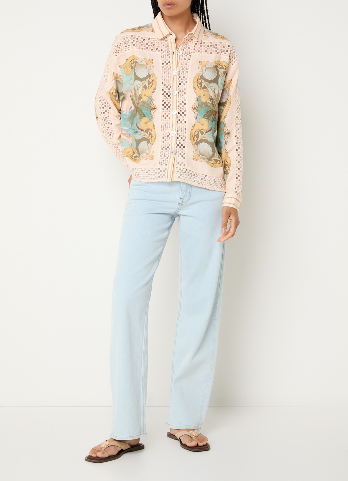 Farm Rio Royal Sea blouse met print - voorkant 3 beige