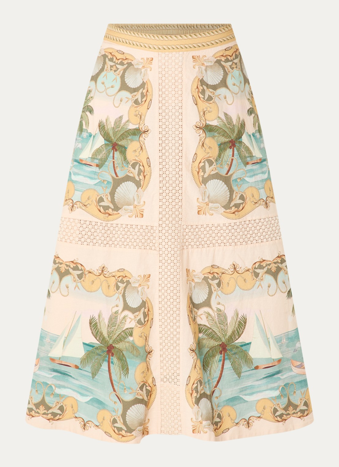 Farm Rio Royal Sea midi rok in linnenblend met print - voorkant 3 creme