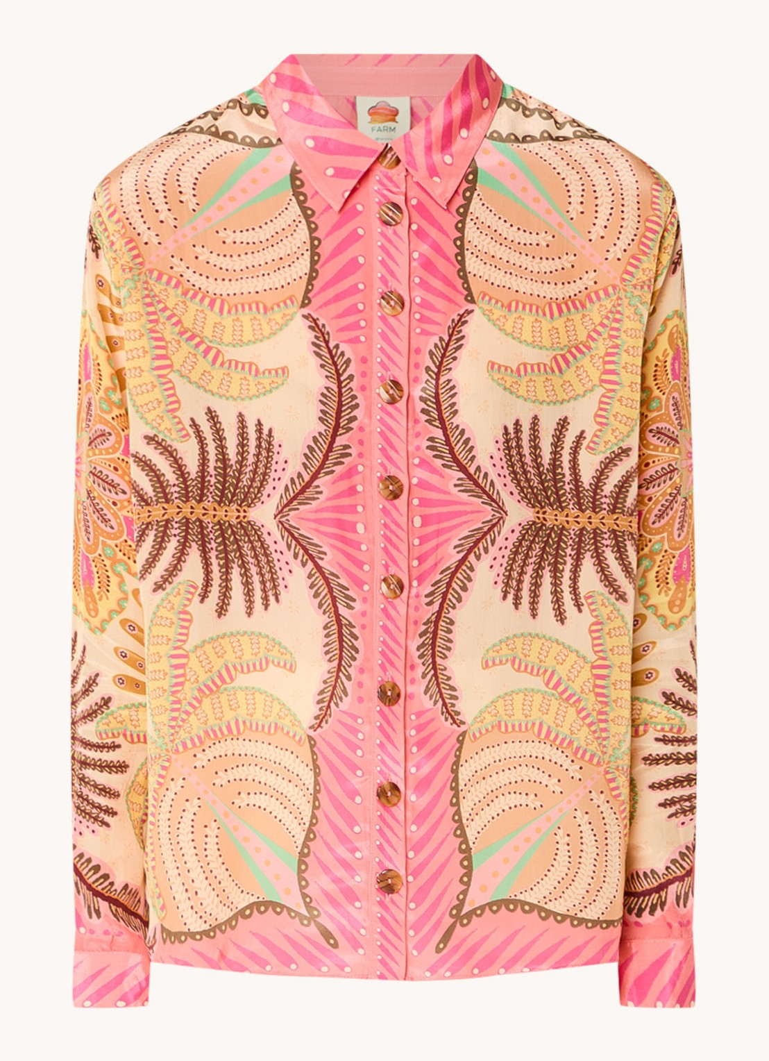 Farm Rio Sand blouse met bladprint - voorkant 3 roze