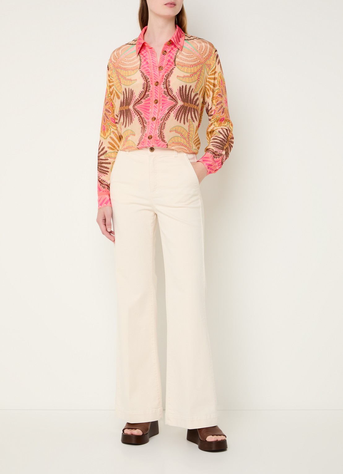 Farm Rio Sand blouse met bladprint - voorkant 4 roze
