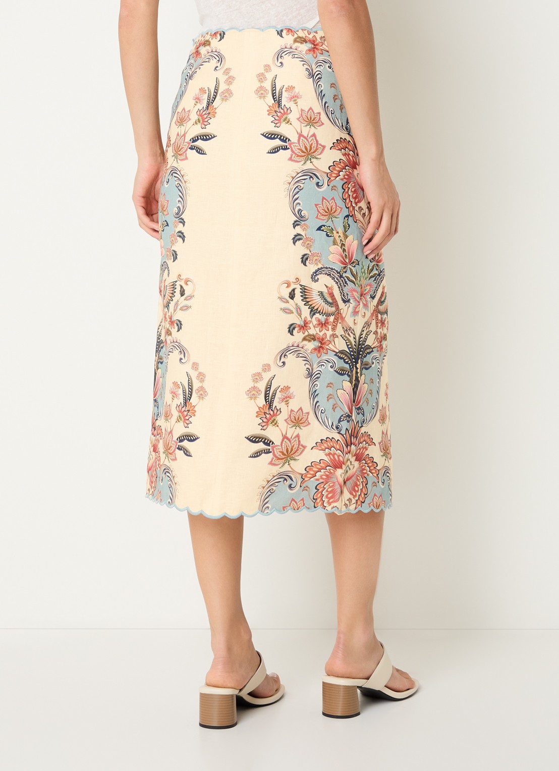 Farm Rio Sea Garden midi rok van linnen met geschulpte zoom en print - achterkant 4 vanillegeel