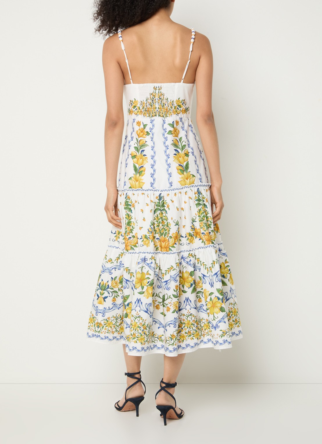 Farm Rio Sicily gelaagde midi jurk met bloemenprint - achterkant gebroken wit