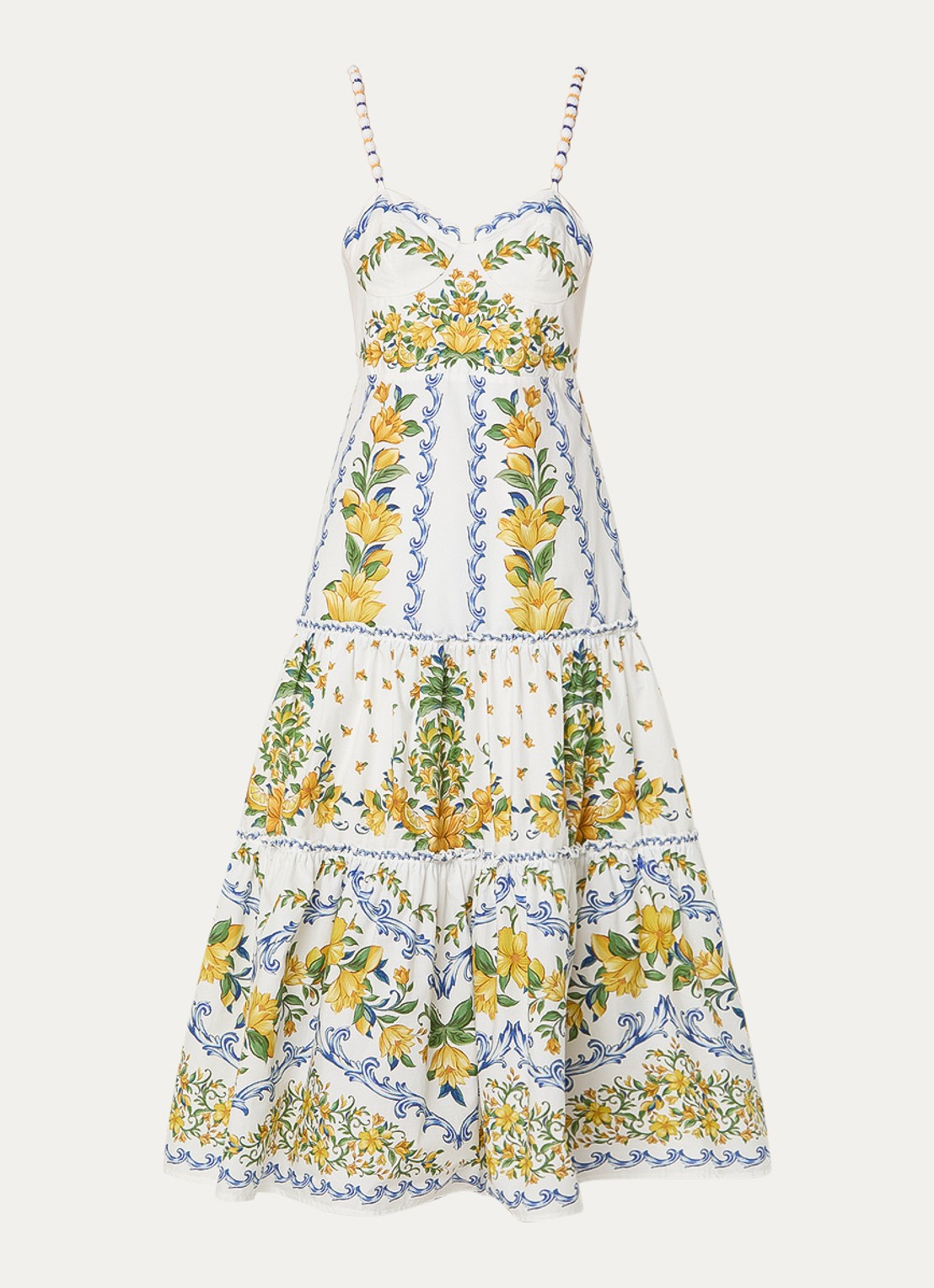 Farm Rio Sicily gelaagde midi jurk met bloemenprint - voorkant 2 gebroken wit