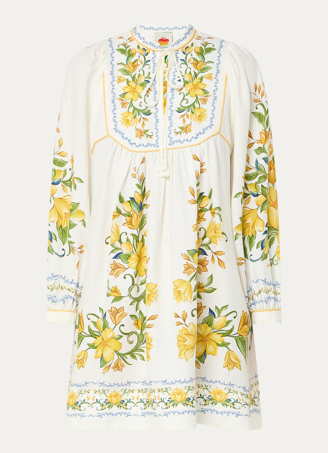 Farm Rio Sicily mini tuniekjurk in linnenblend met bloemenprint - voorkant 2 gebroken wit