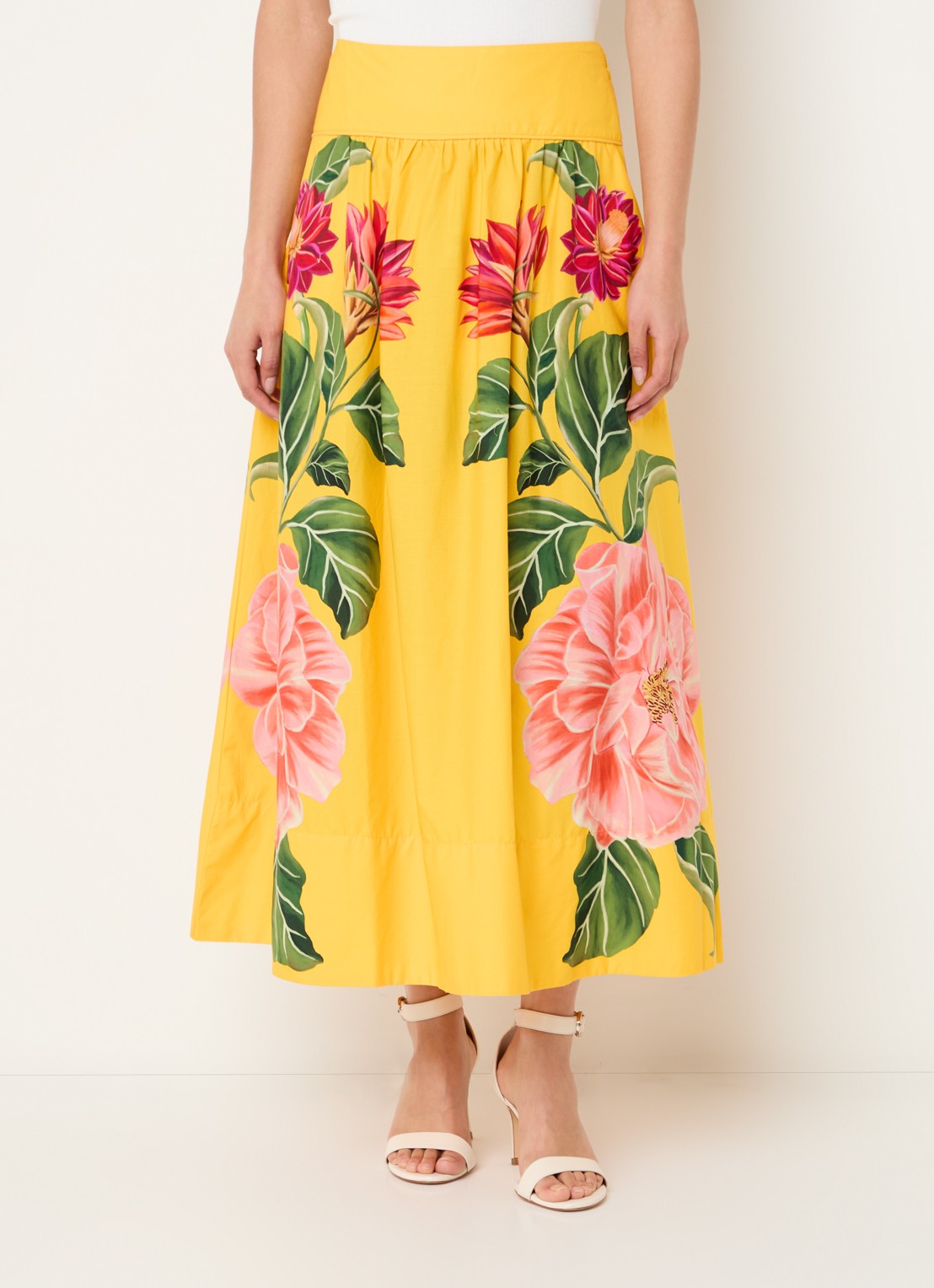 Farm Rio Spring Awakening maxi rok met bloemenprint - detail geel