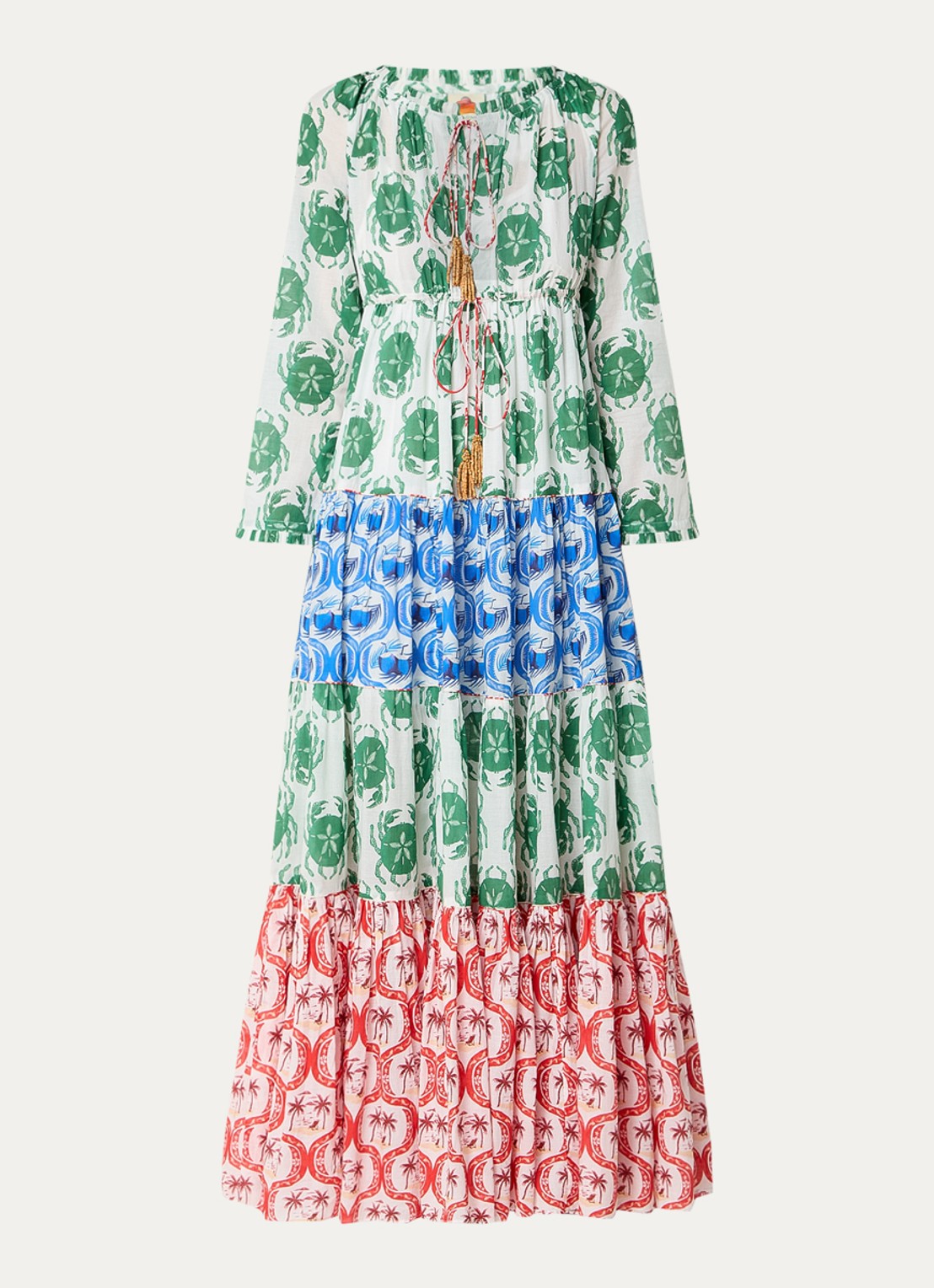 Farm Rio Stamp Mix maxi tuniekjurk met print - voorkant groen