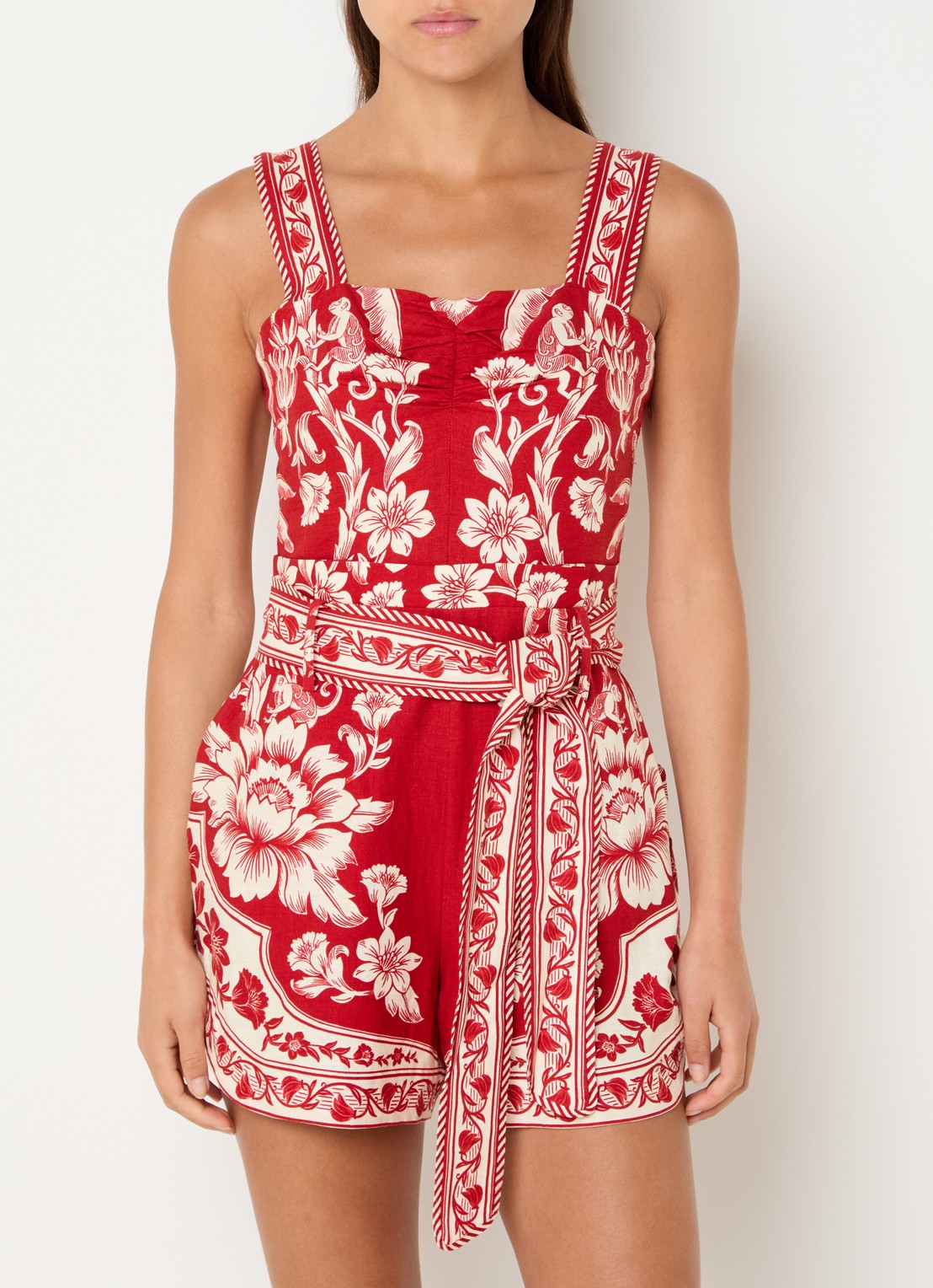 Farm Rio Straight fit playsuit in linnenblend - detail 4 rood