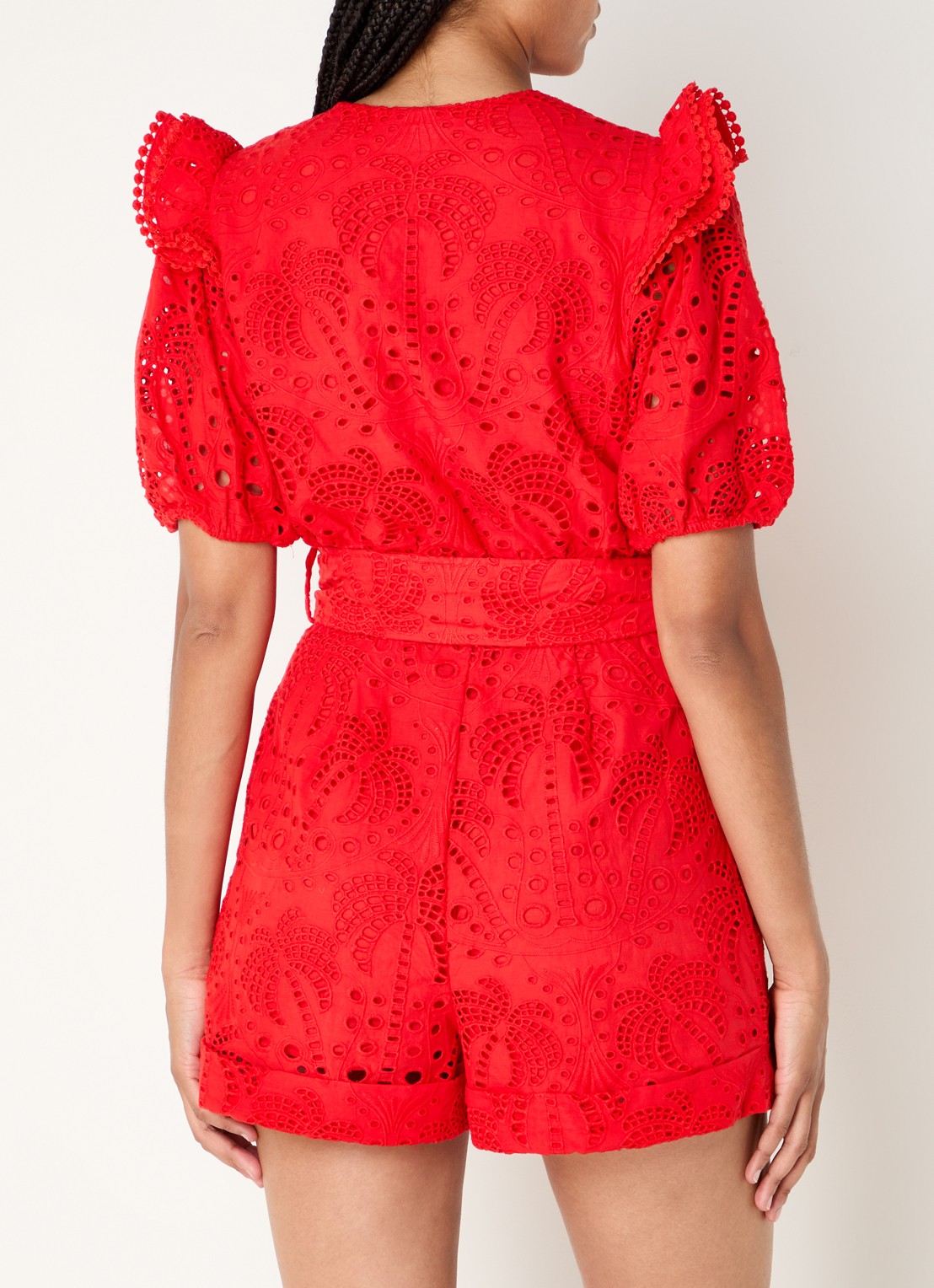 Farm Rio Straight fit playsuit met broderie en ceintuur - achterkant rood