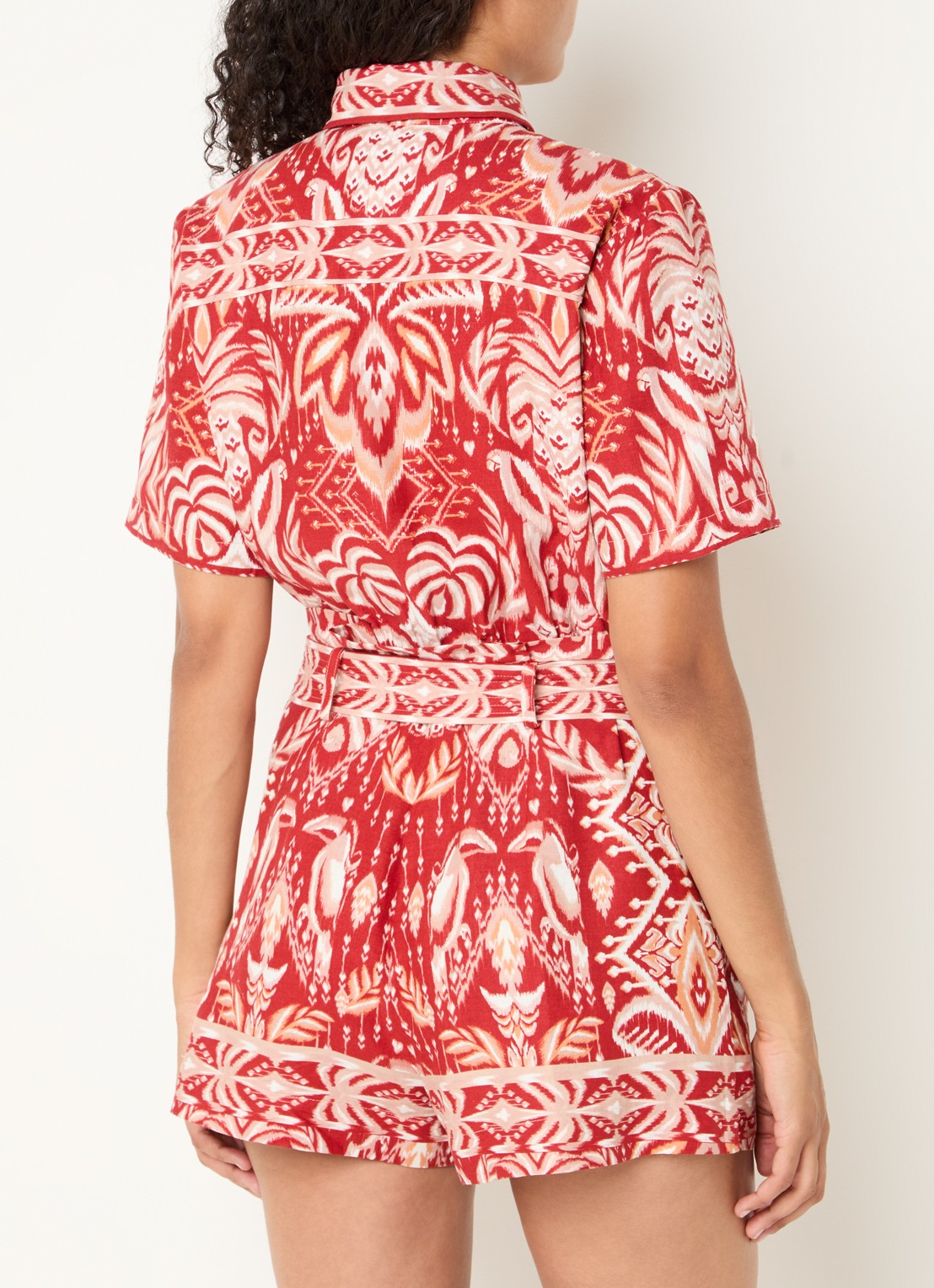 Farm Rio Straight fit playsuit met grafische print en strikceintuur - achterkant 4 rood