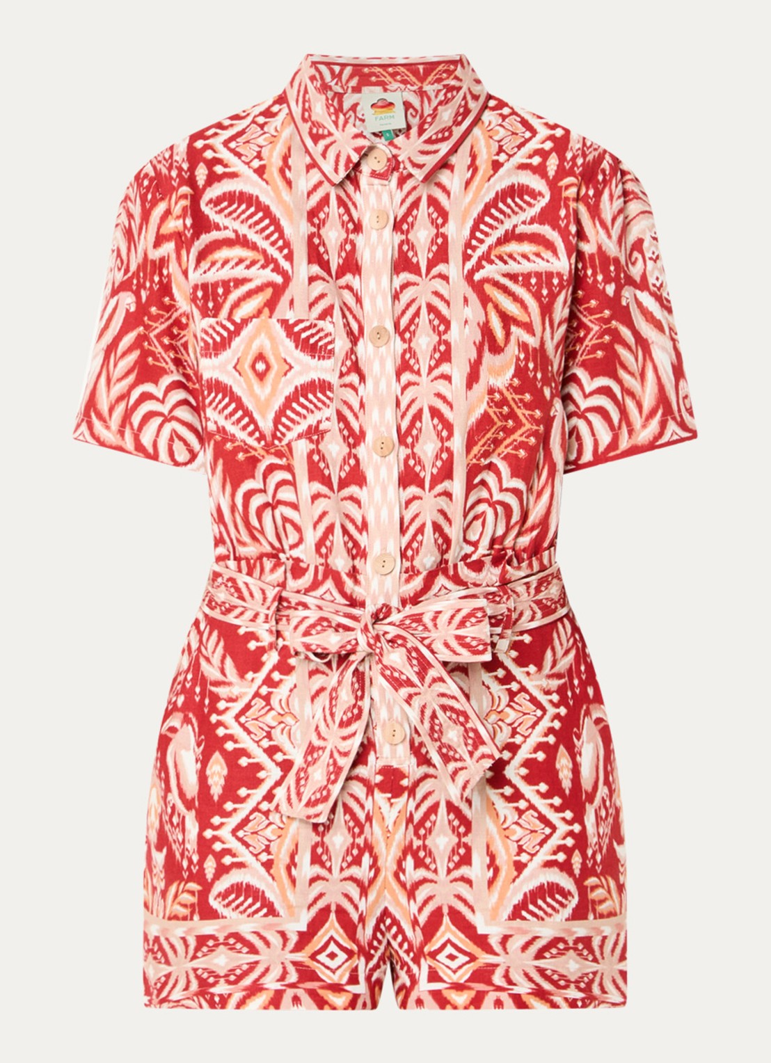 Farm Rio Straight fit playsuit met grafische print en strikceintuur - voorkant rood