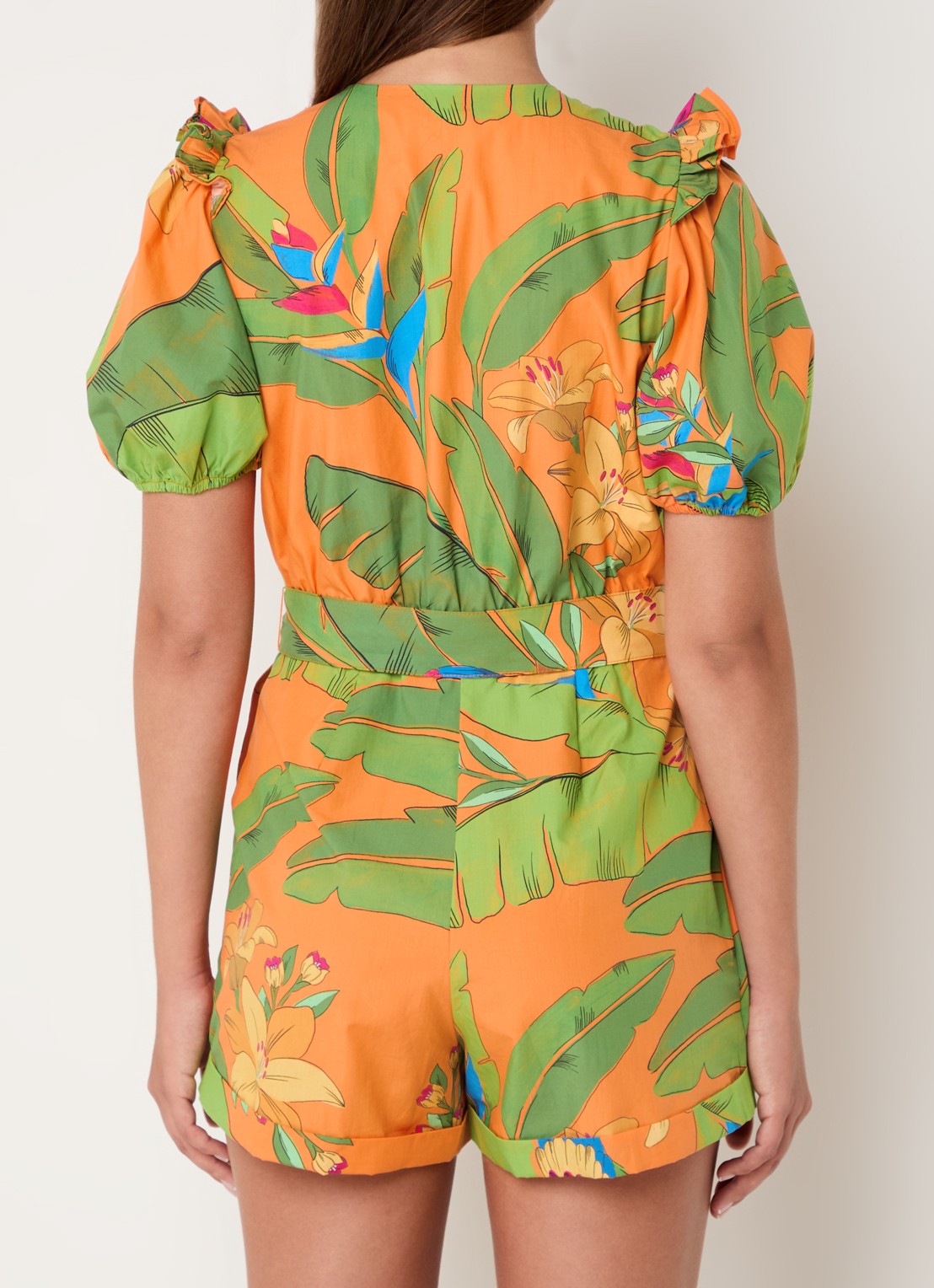 Farm Rio Straight fit playsuit met strikceintuur en opengewerkt detail - achterkant 3 orange