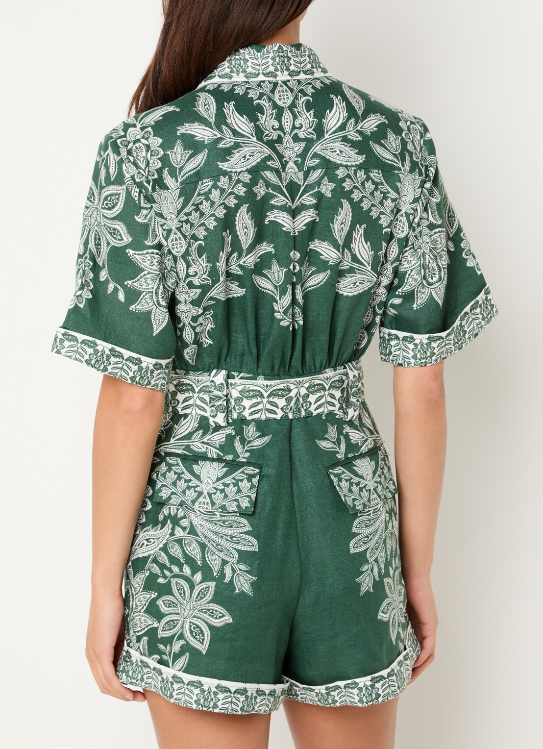Farm Rio Straight fit playsuit van linnen met paisley dessin - achterkant 4 groen