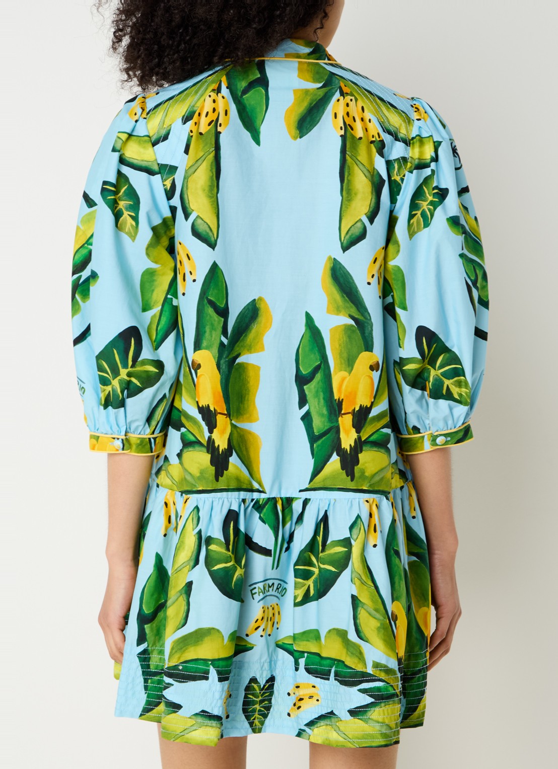 Farm Rio Summer Foliage mini blousejurk met bloemenprint - achterkant 4 lichtblauw