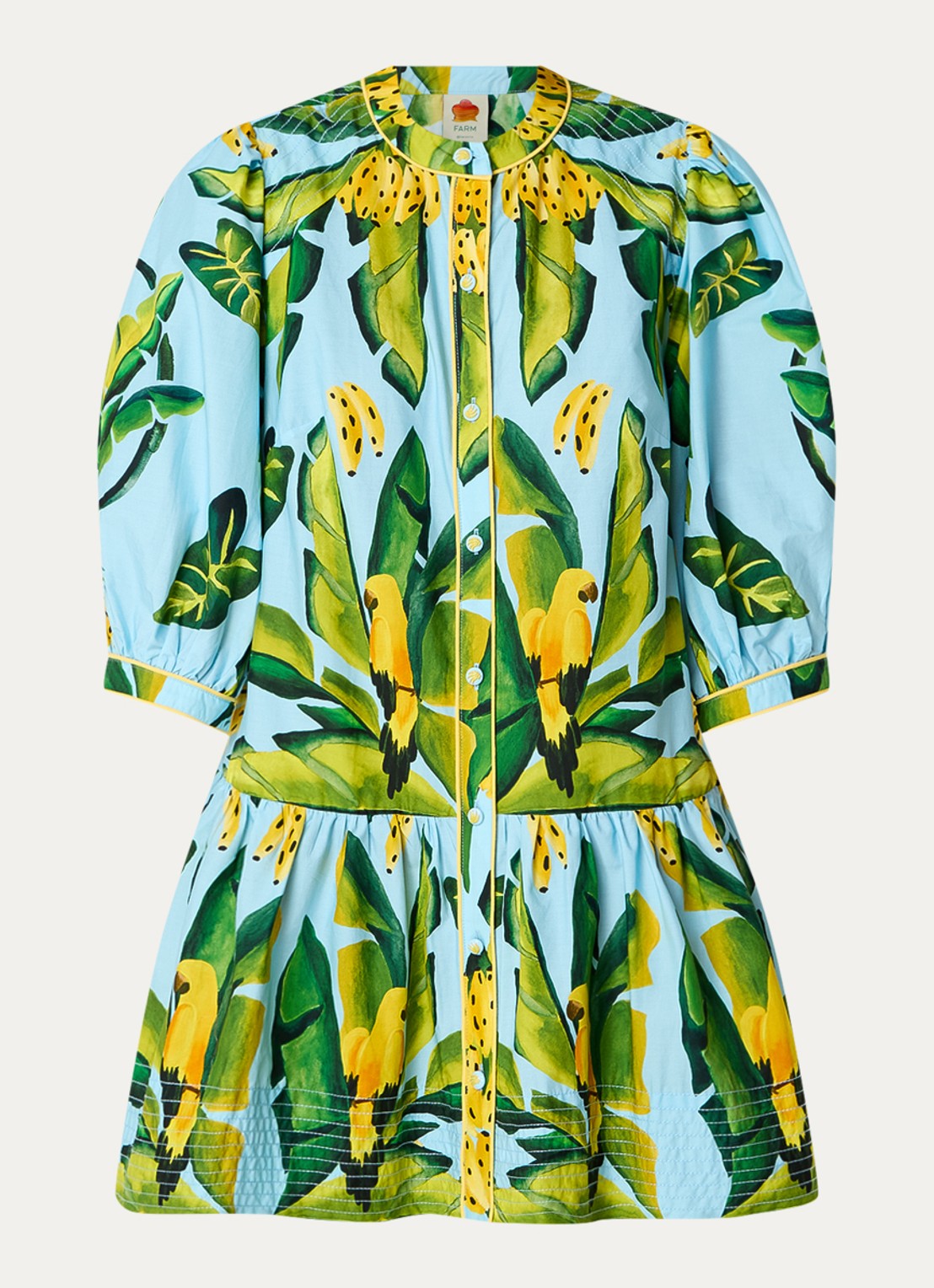 Farm Rio Summer Foliage mini blousejurk met bloemenprint - voorkant lichtblauw