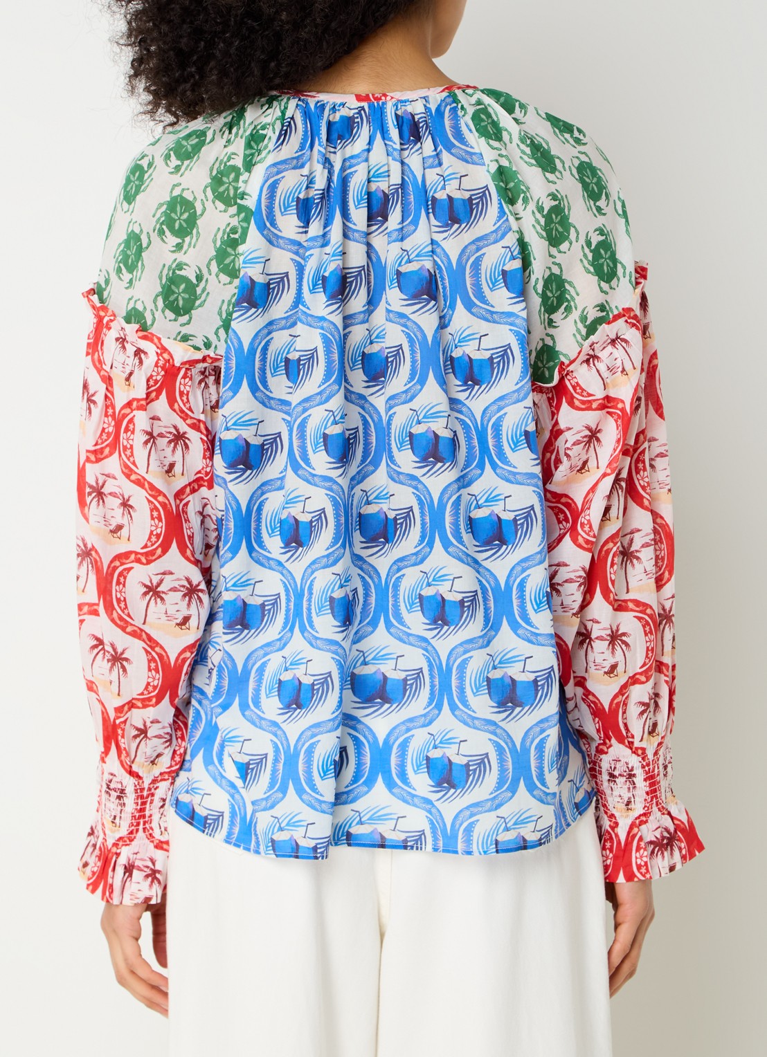 Farm Rio Summer Mix tuniek met print en kralendecoratie - achterkant blauw