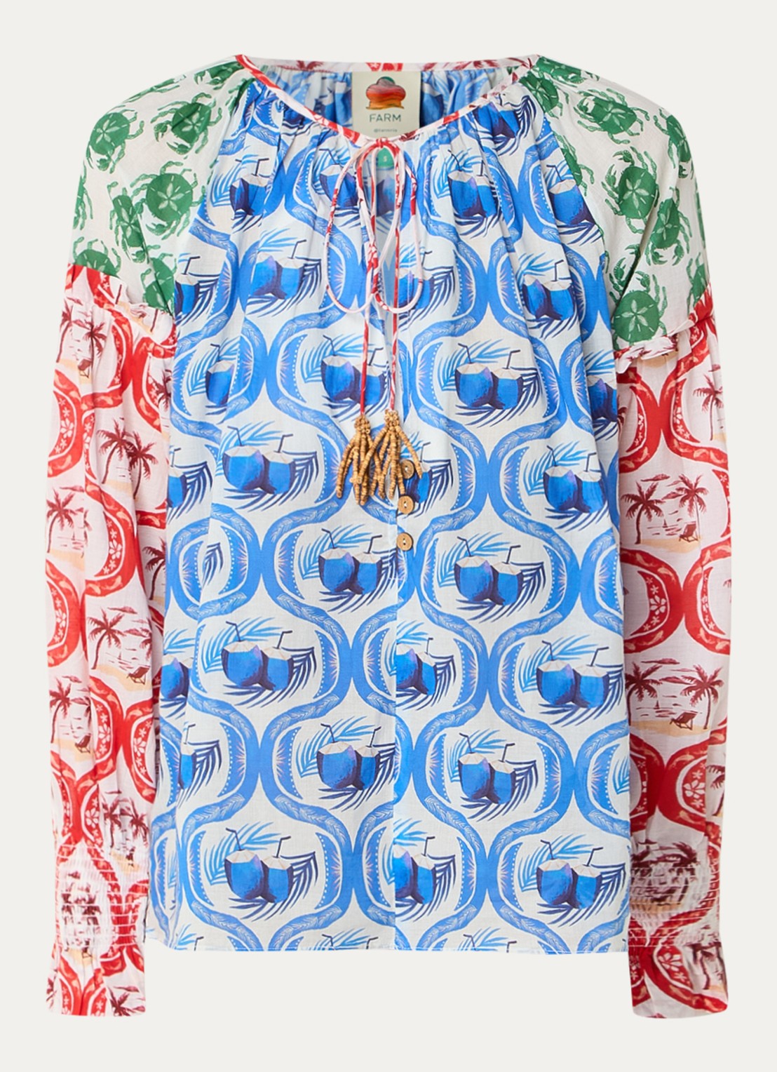 Farm Rio Summer Mix tuniek met print en kralendecoratie - voorkant 3 blauw