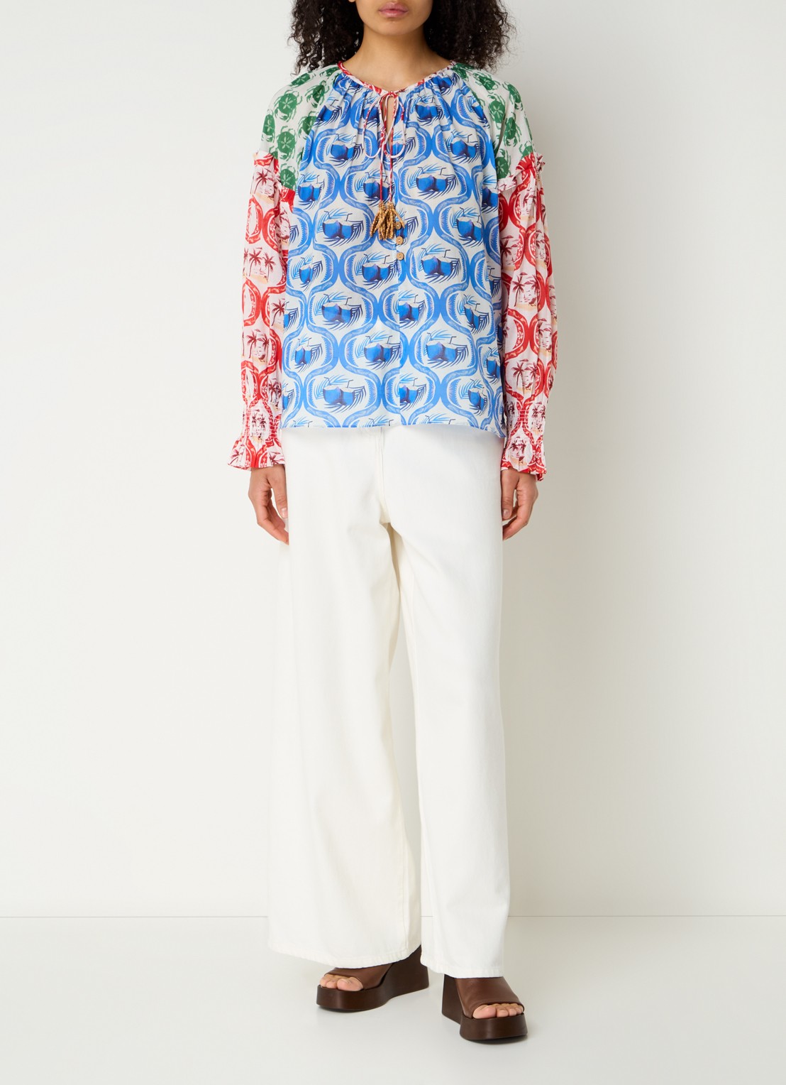 Farm Rio Summer Mix tuniek met print en kralendecoratie - voorkant 4 blauw