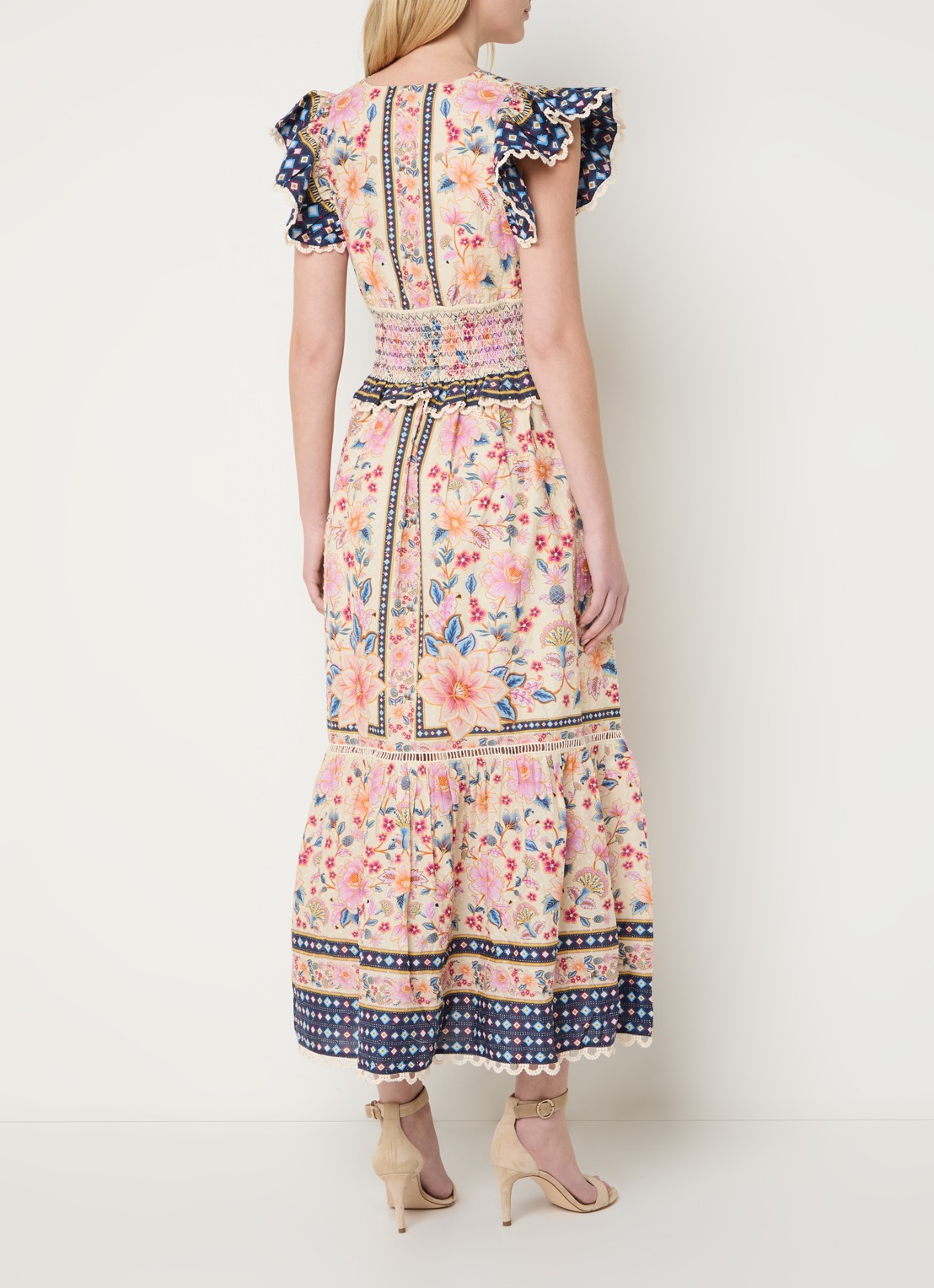 Farm Rio Superbloom midi jurk met bloemenprint en smockwerk - achterkant 4 roze