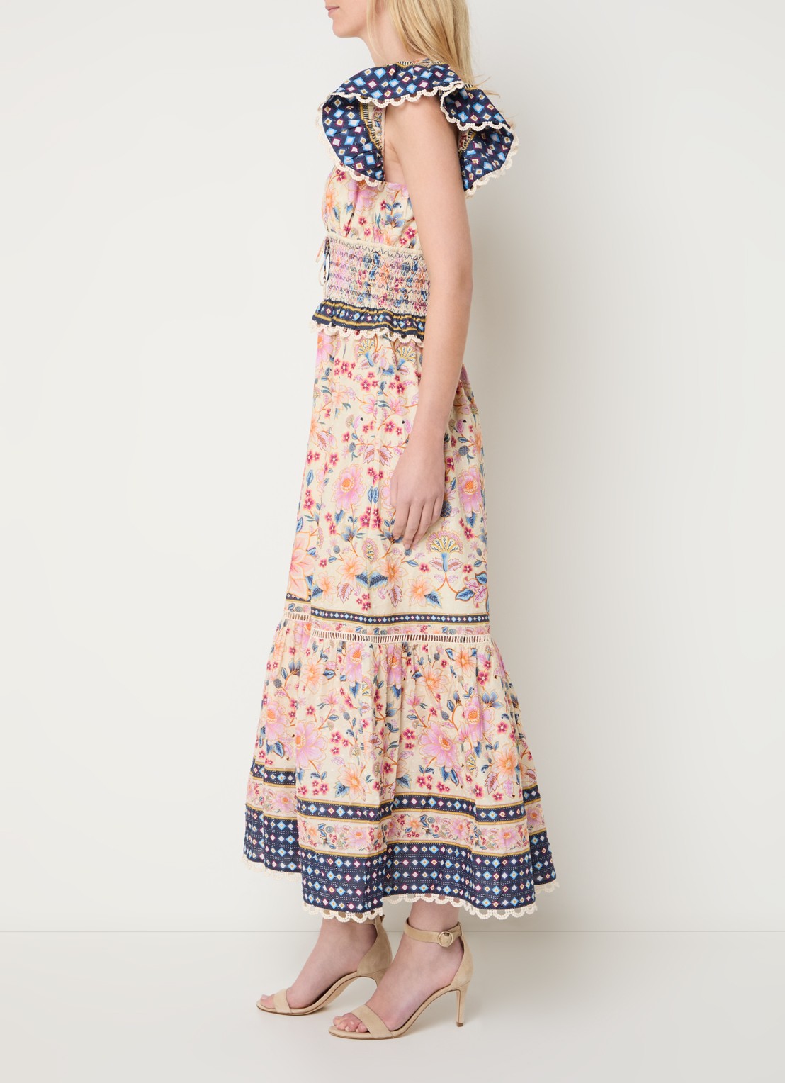 Farm Rio Superbloom midi jurk met bloemenprint en smockwerk - detail 3 roze