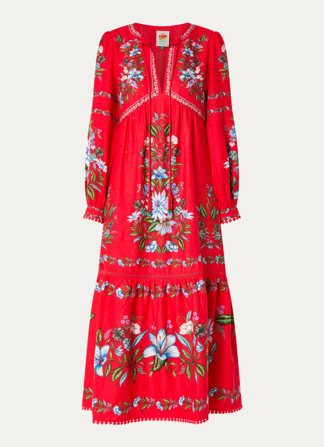 Farm Rio Sweet Bloom maxi tuniekjurk in linnenblend met bloemenprint - voorkant 4 rood