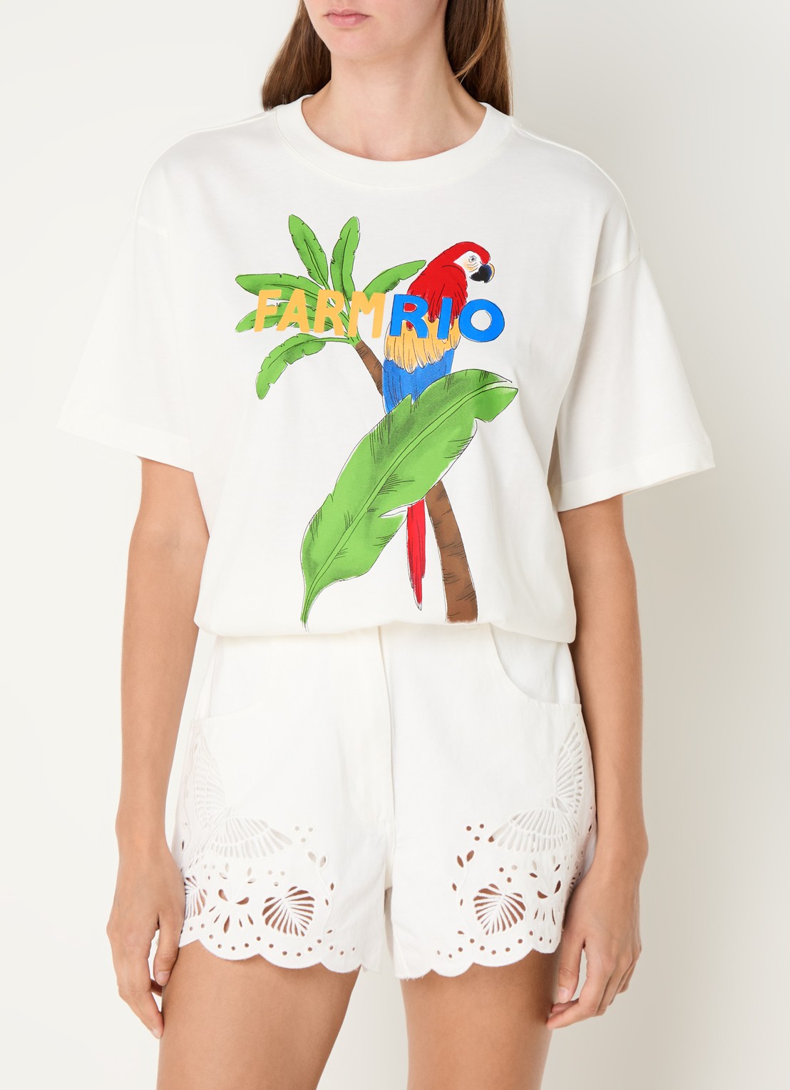 Farm Rio T-shirt met logoprint - detail 2 gebroken wit