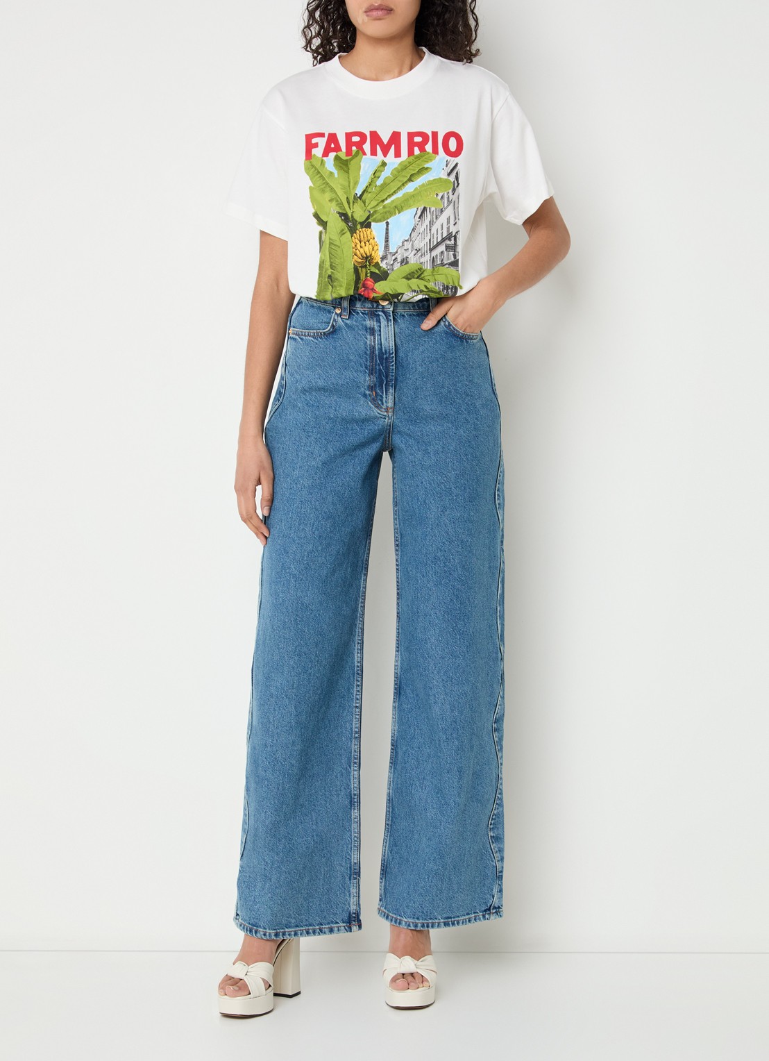 Farm Rio T-shirt met logoprint - voorkant 2 gebroken wit