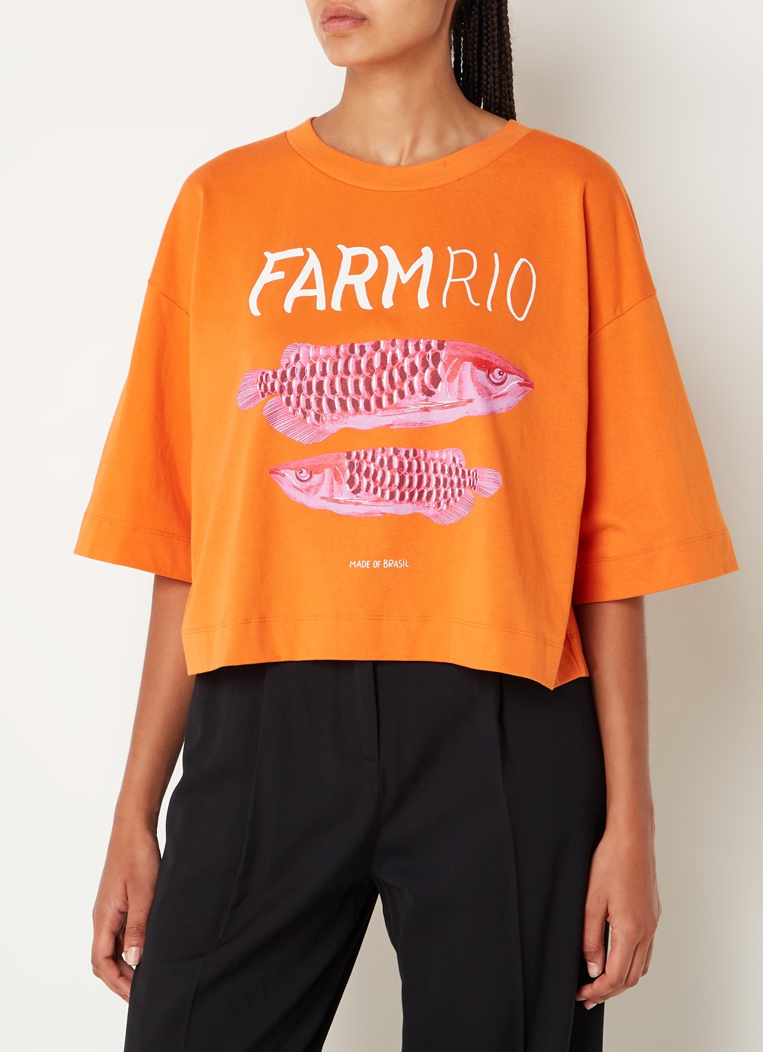 Farm Rio T-shirt van  katoen met logoprint - detail 4 orange