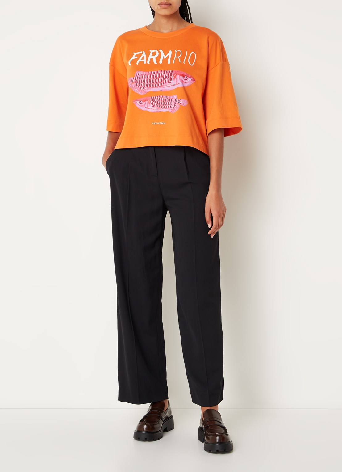 Farm Rio T-shirt van  katoen met logoprint - voorkant 3 orange