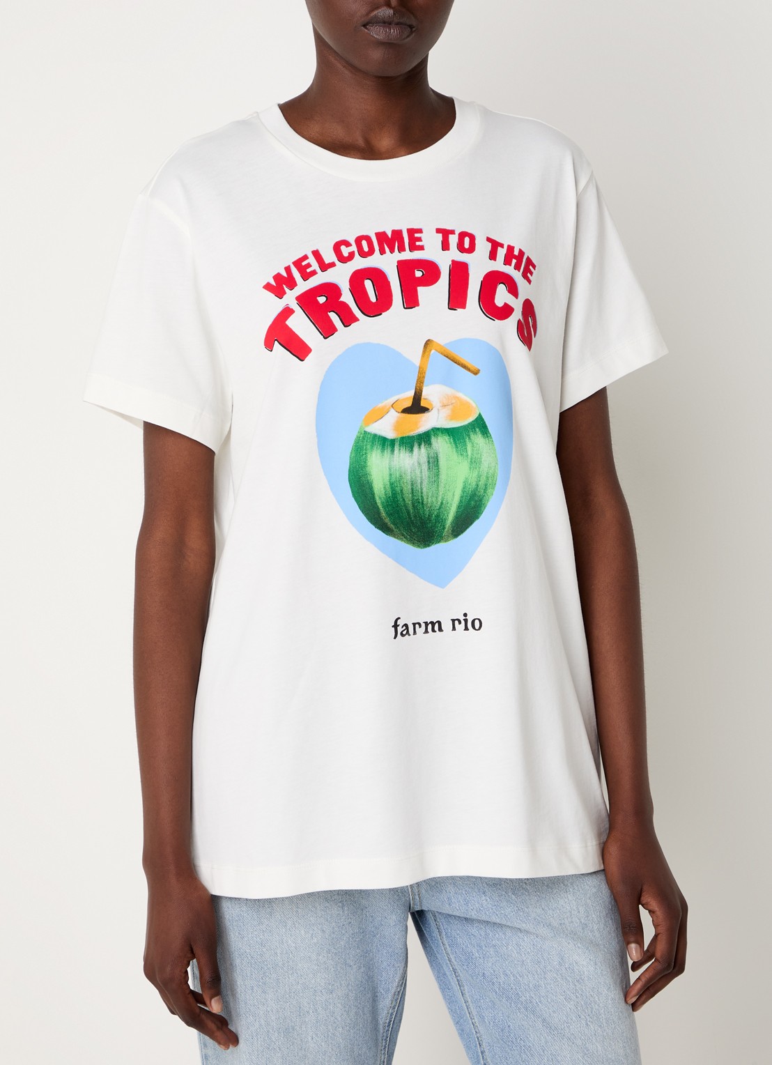 Farm Rio T-shirt van  katoen met print - detail 4 gebroken wit