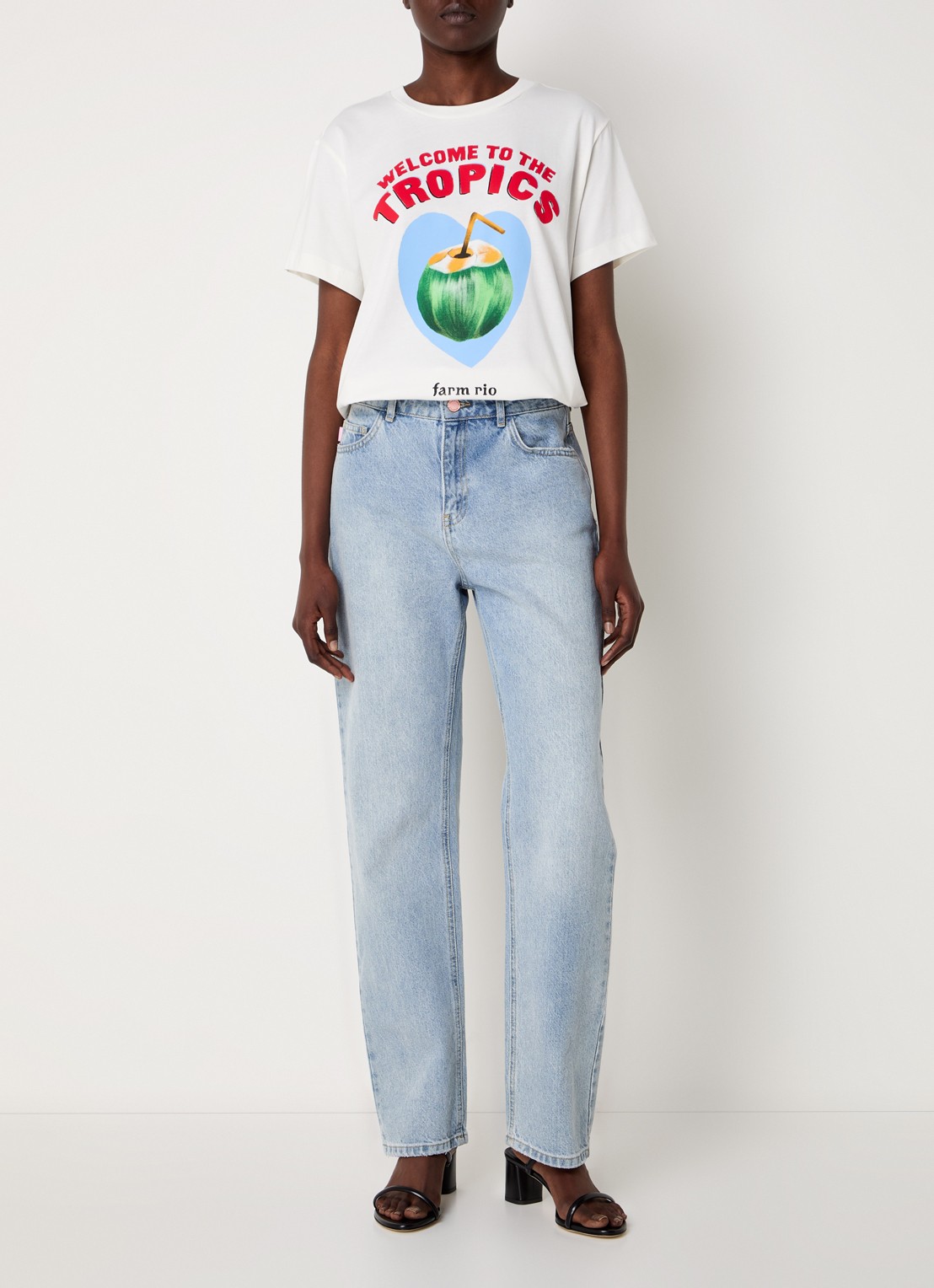 Farm Rio T-shirt van  katoen met print - voorkant 2 gebroken wit