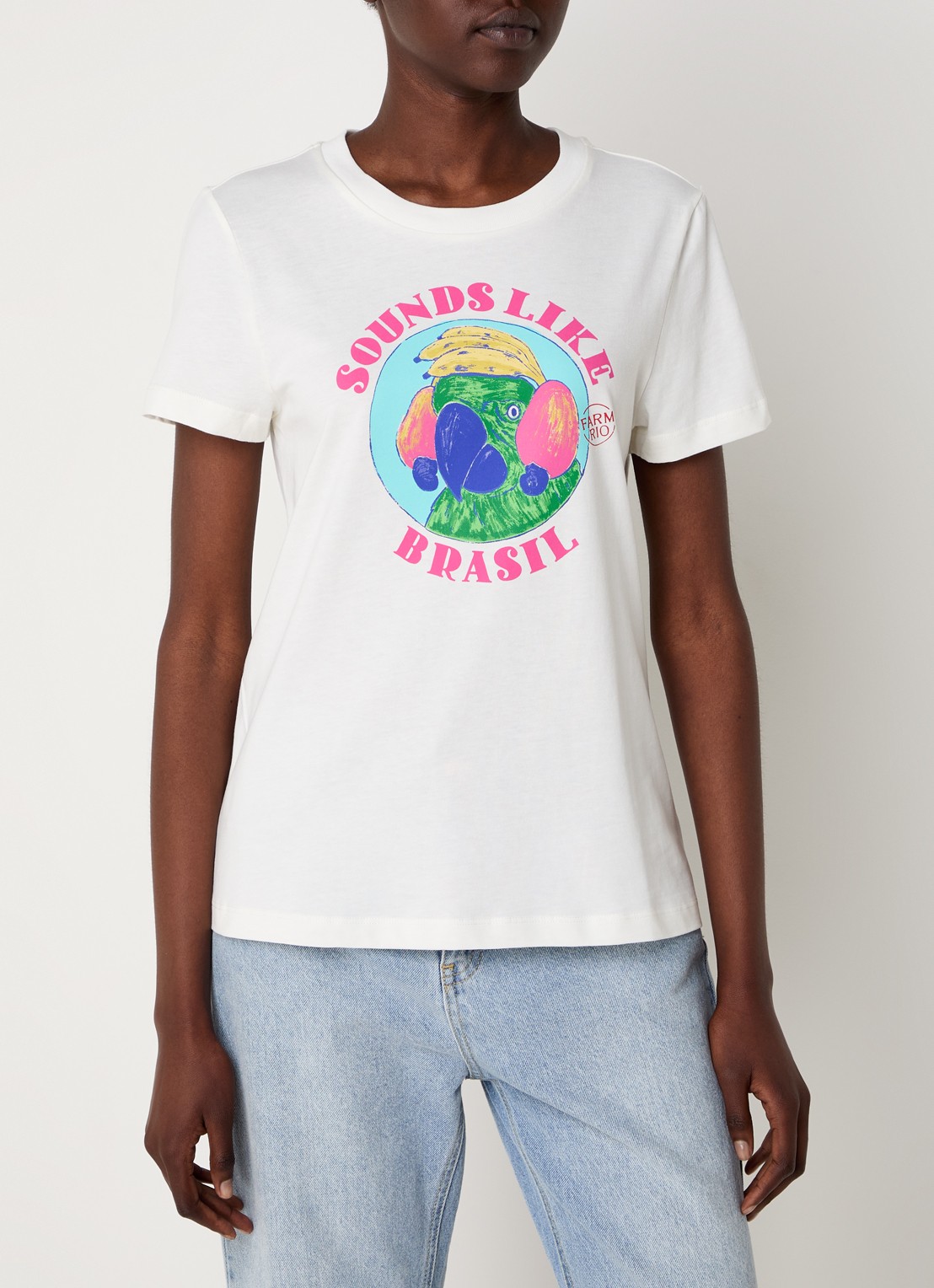 Farm Rio T-shirt van  katoen met print - detail 3 gebroken wit