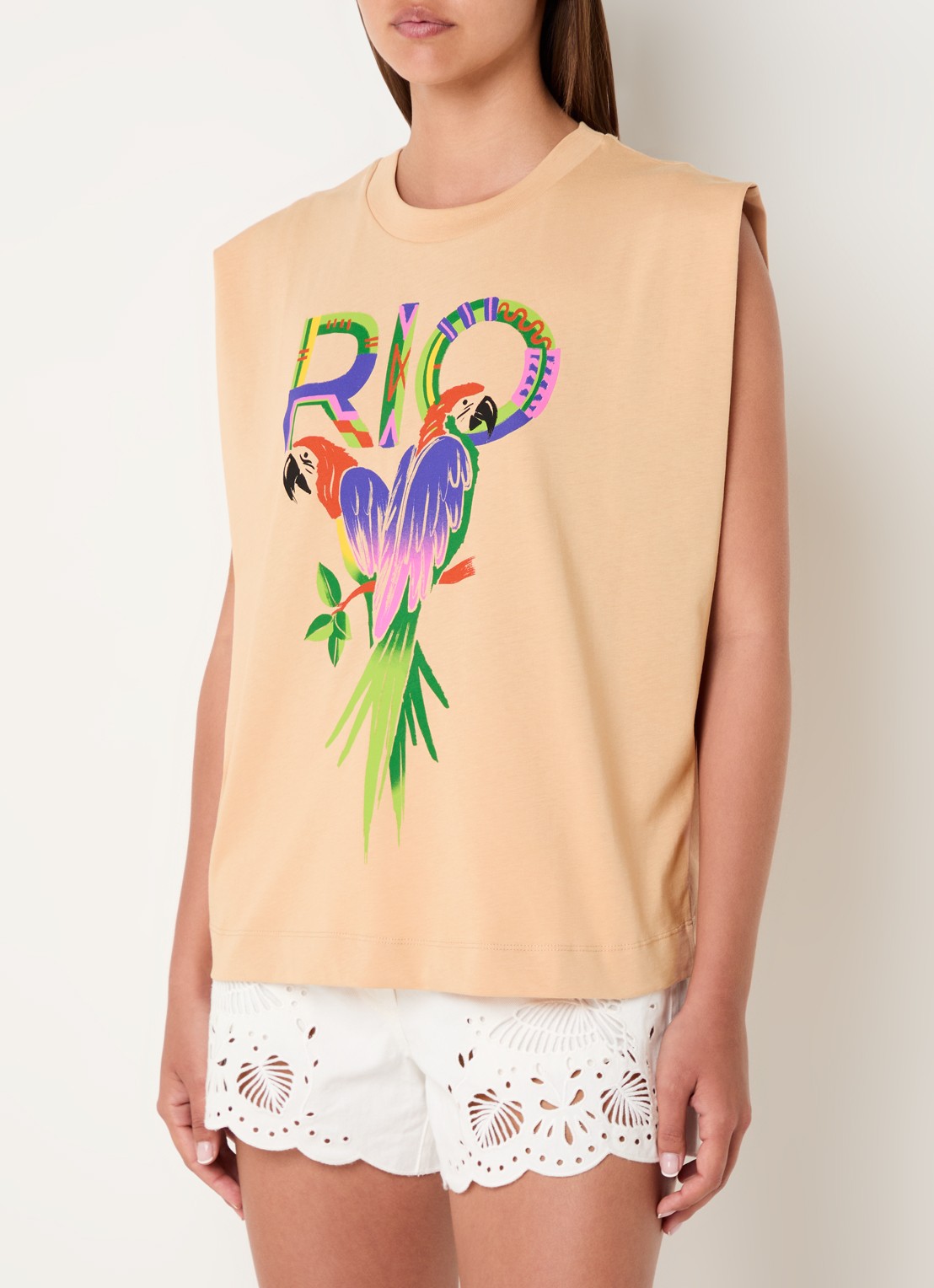 Farm Rio Top met print en stretch - detail 3 zand