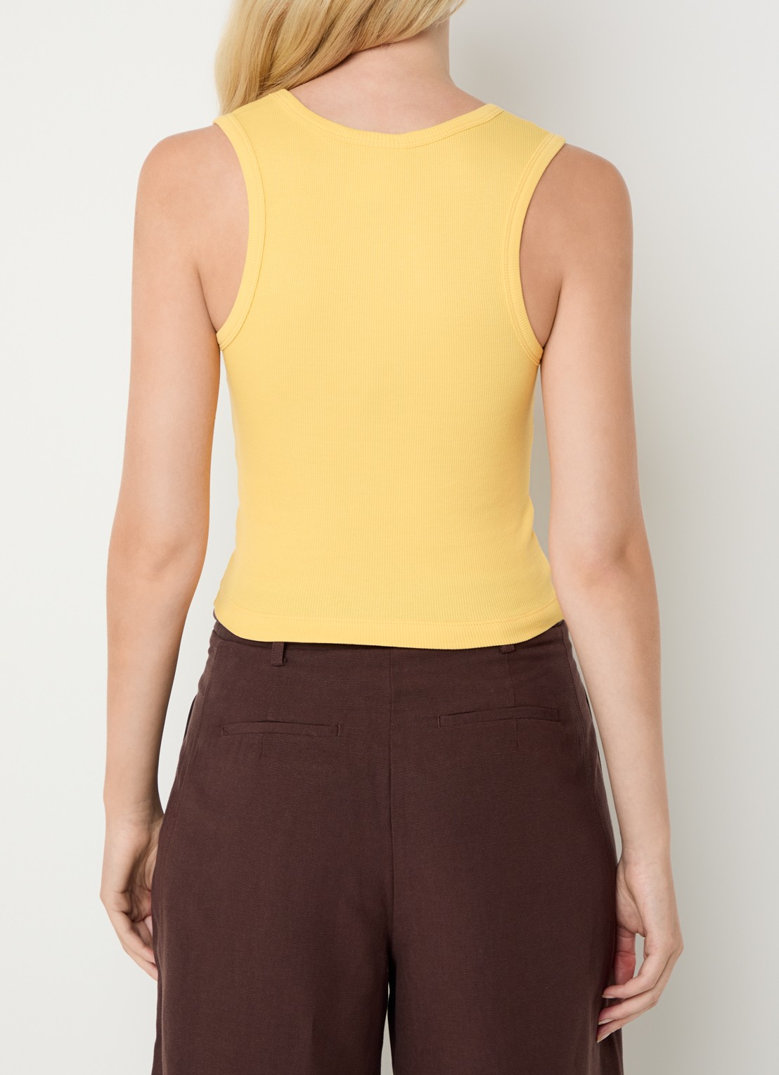 Farm Rio Toucan cropped tanktop met print en logoborduring - achterkant 3 geel