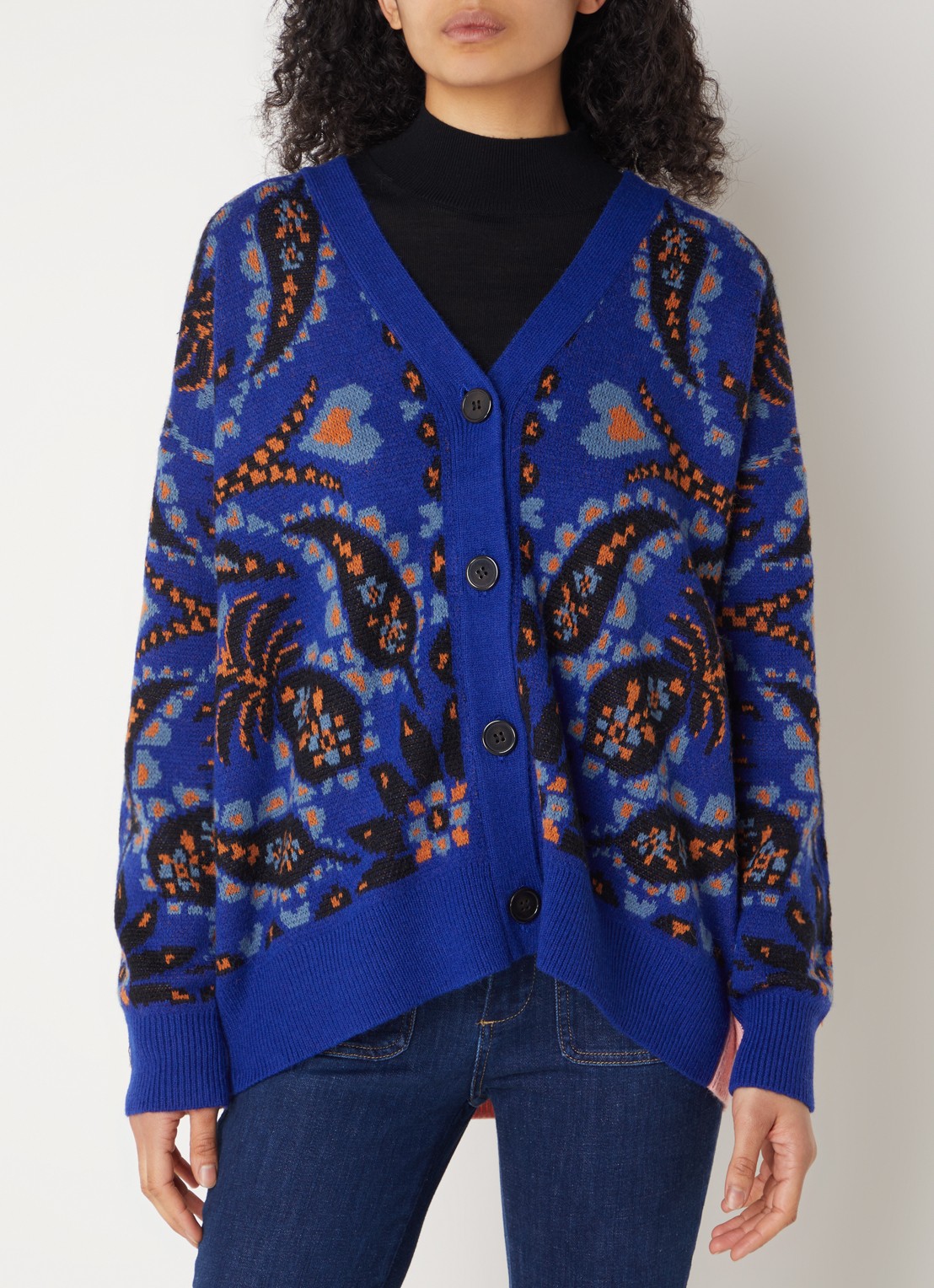Farm Rio Toucan fijngebreid vest met bloemenprint in wolblend - detail 4 blauw