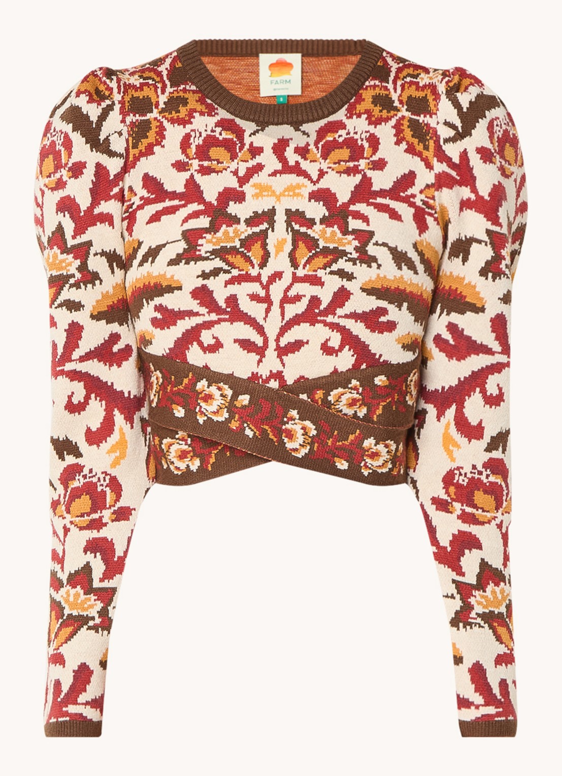 Farm Rio Toucans fijngebreide crop top met bloemenprint - voorkant 2 donkerrood