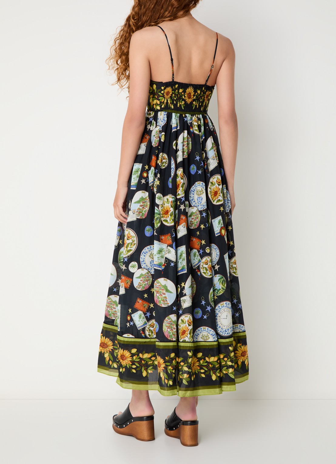 Farm Rio Trip Souvenir midi jurk met print - achterkant 4 zwart