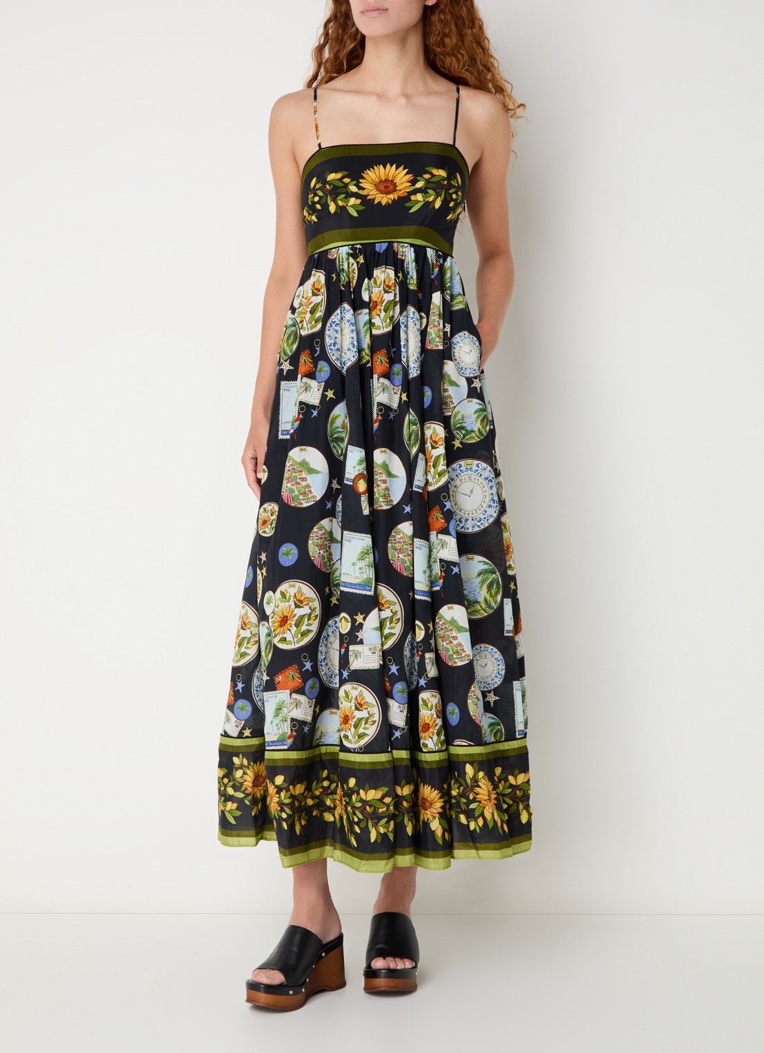 Farm Rio Trip Souvenir midi jurk met print - detail 3 zwart