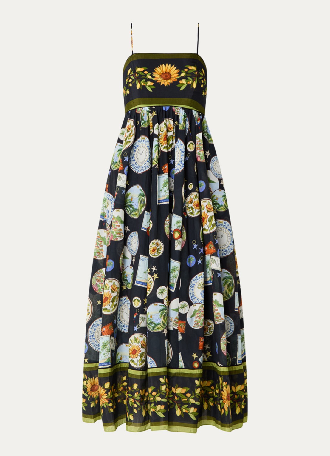Farm Rio Trip Souvenir midi jurk met print - voorkant zwart