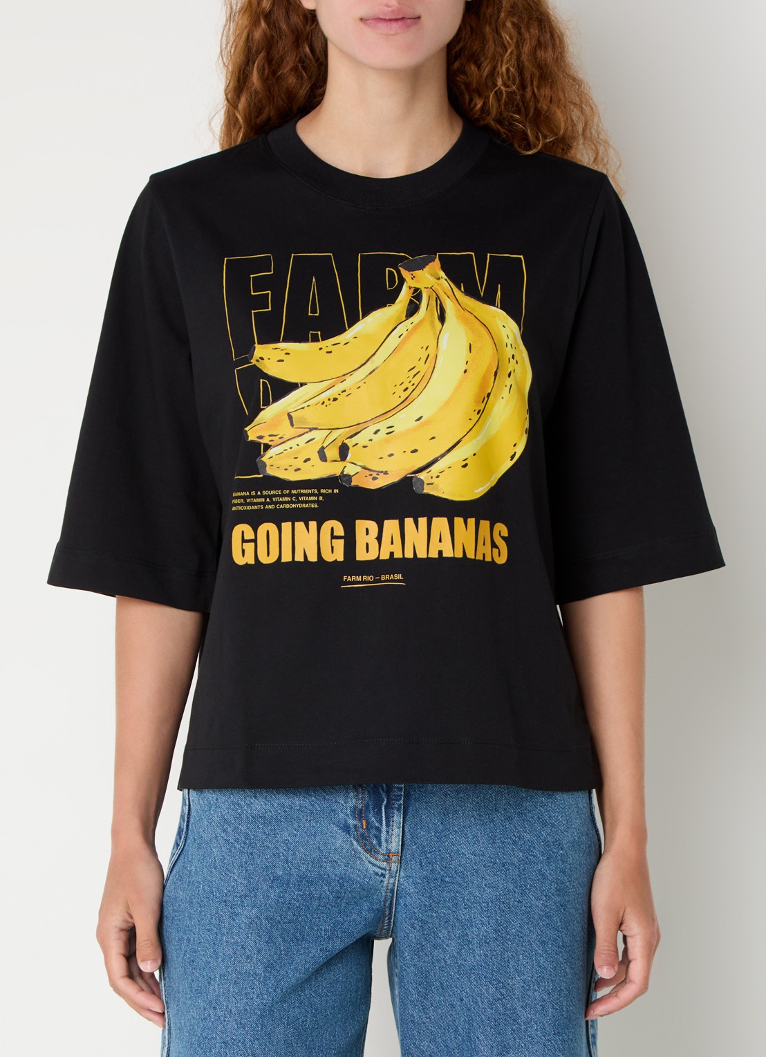 Farm Rio Tropical Bananas T-shirt met logoprint - detail 4 zwart