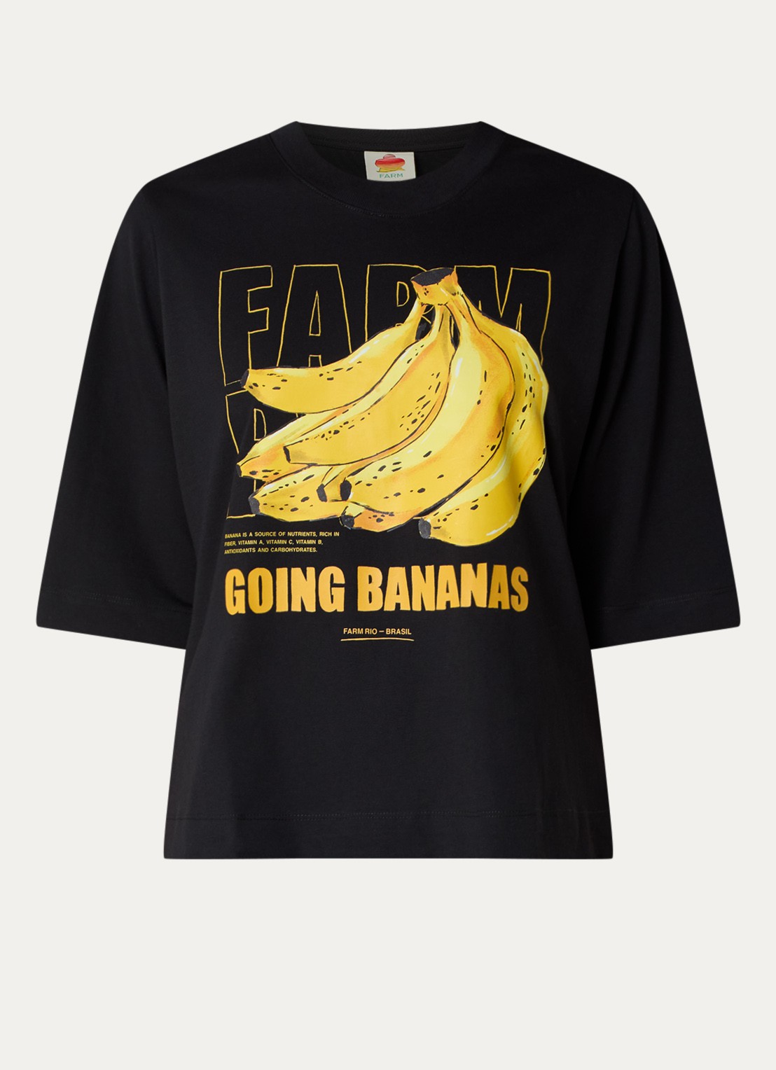 Farm Rio Tropical Bananas T-shirt met logoprint - voorkant 2 zwart