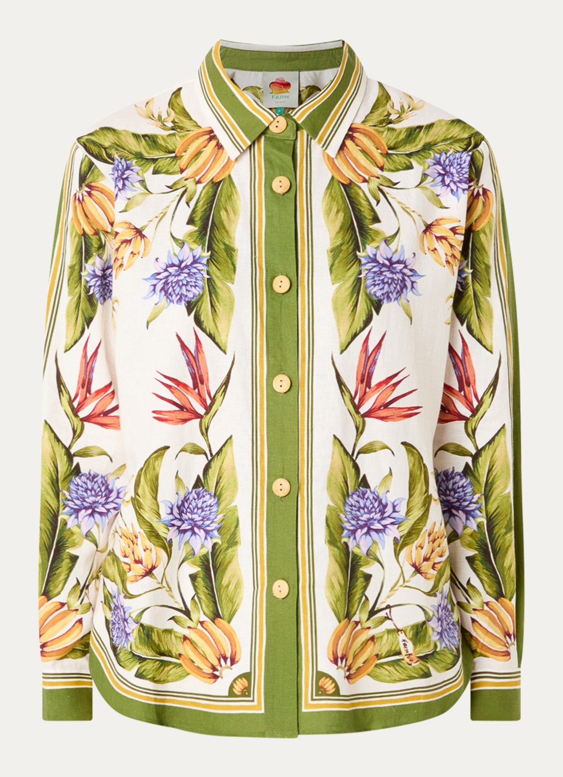 Farm Rio Tropical blouse in linnenblend met print - voorkant 2 mosgroen