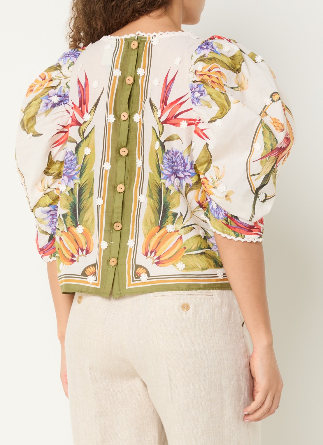 Farm Rio Tropical blouse met ballonmouw - achterkant 4 creme