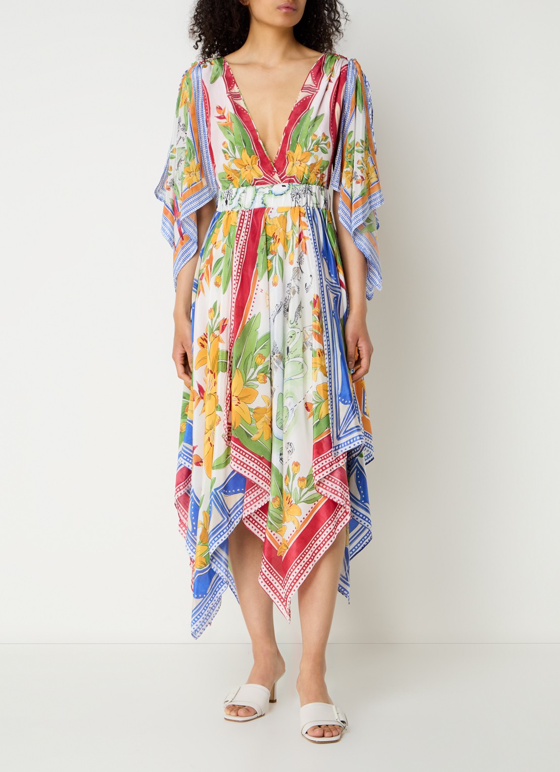 Farm Rio Tropical Destination midi tuniekjurk met bloemenprint - detail 4 gebroken wit