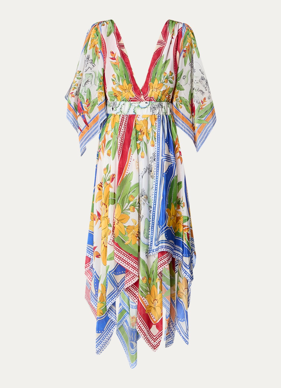 Farm Rio Tropical Destination midi tuniekjurk met bloemenprint - voorkant 2 gebroken wit