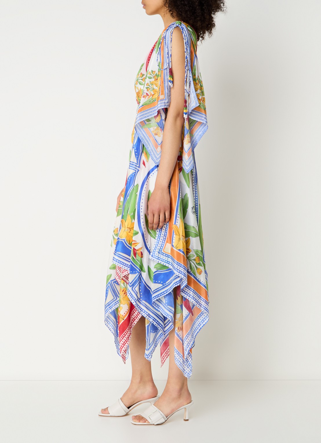 Farm Rio Tropical Destination midi tuniekjurk met bloemenprint - voorkant 3 gebroken wit
