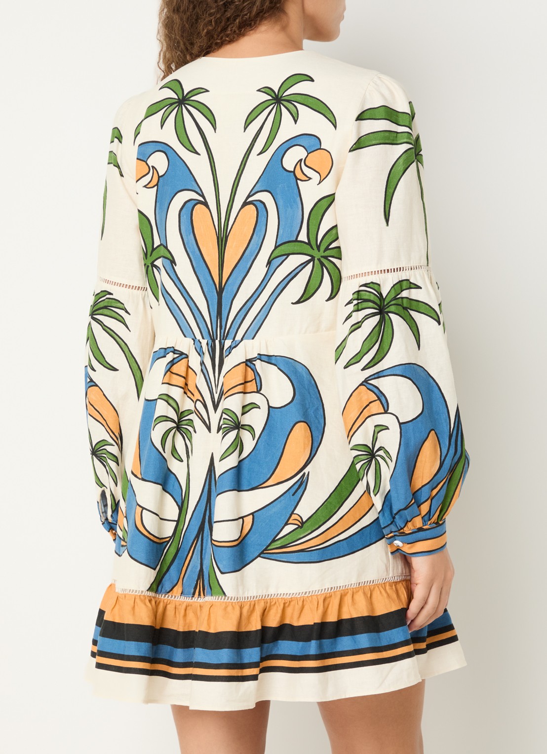 Farm Rio Tropical mini tuniekjurk met print - achterkant 3 gebroken wit