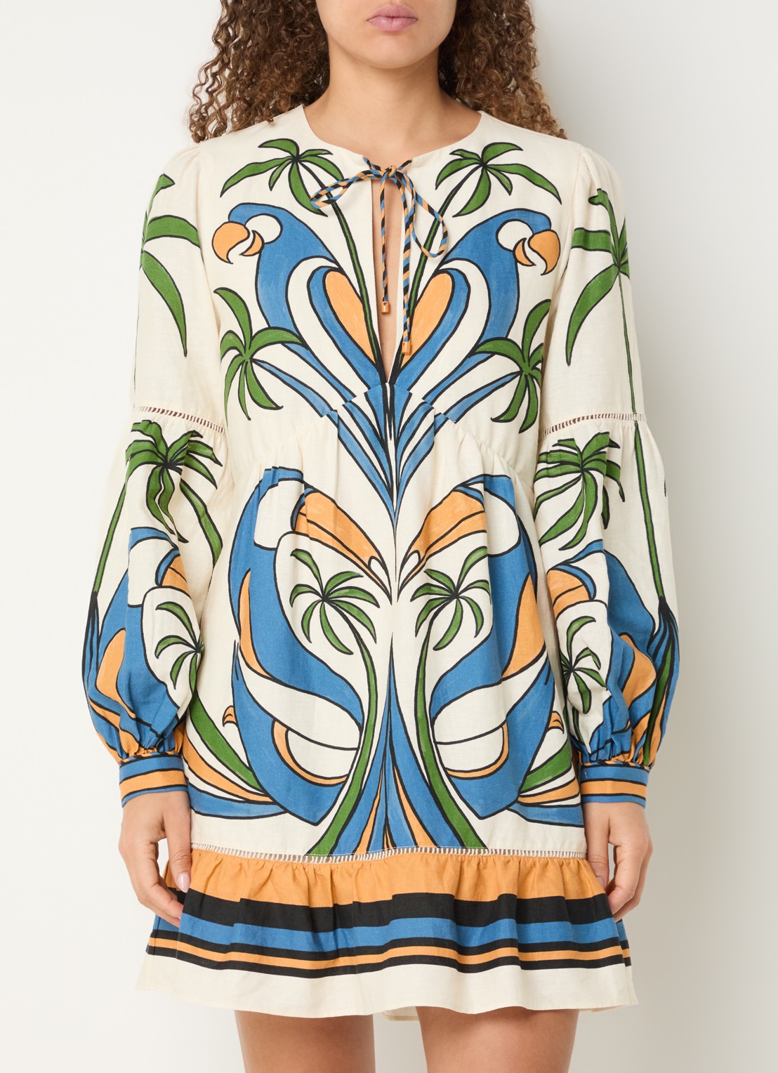 Farm Rio Tropical mini tuniekjurk met print - detail 4 gebroken wit