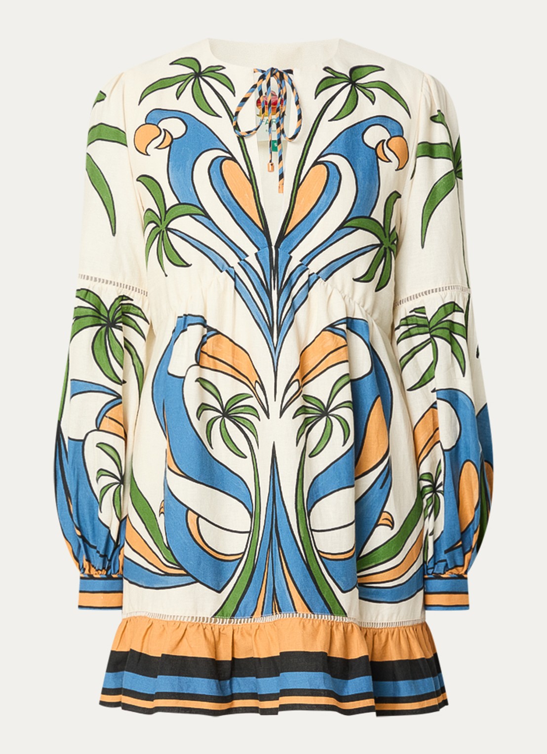 Farm Rio Tropical mini tuniekjurk met print - voorkant gebroken wit