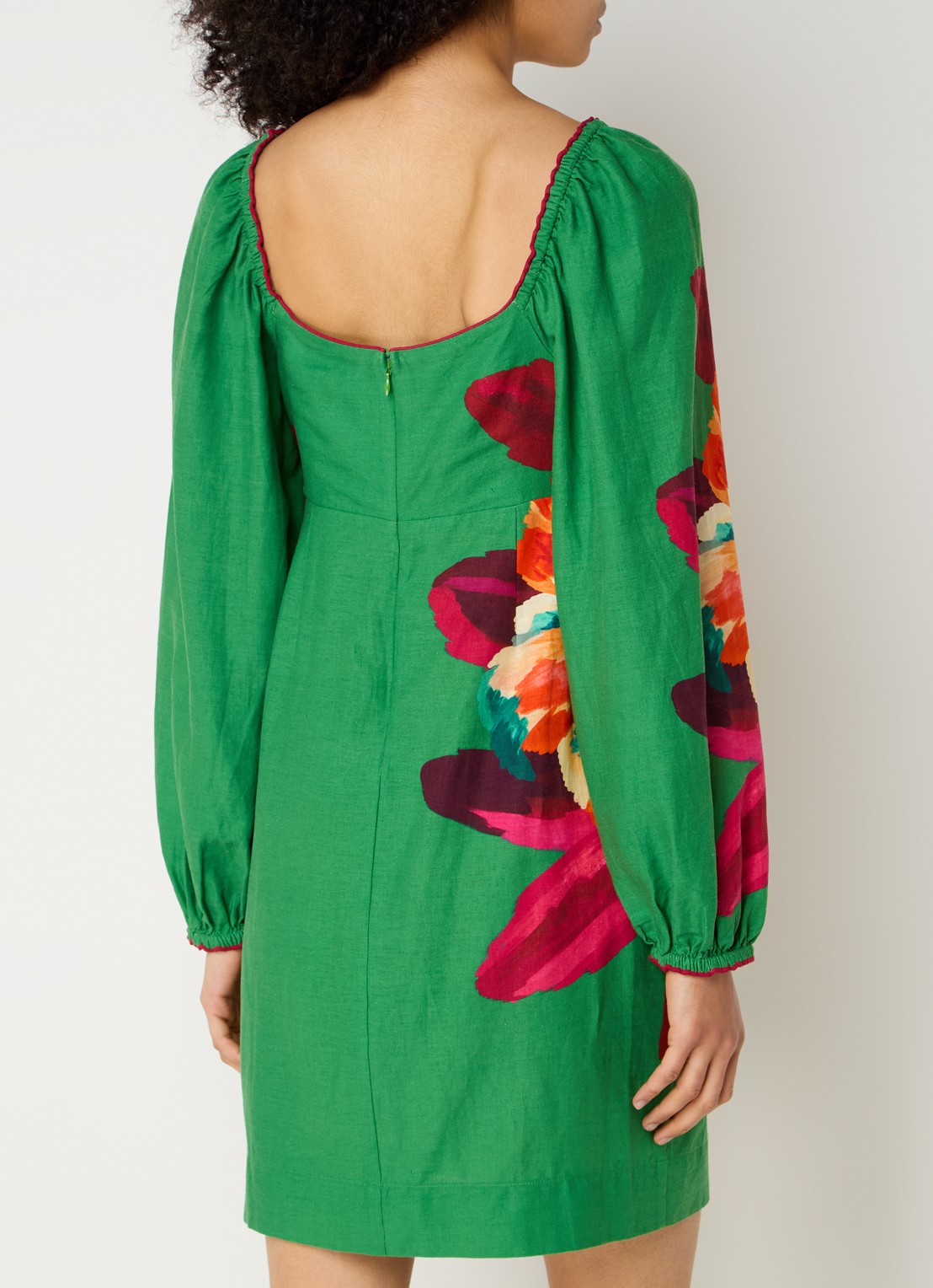 Farm Rio Tropicart mini tuniekjurk in linnenblend met bloemenprint - achterkant groen
