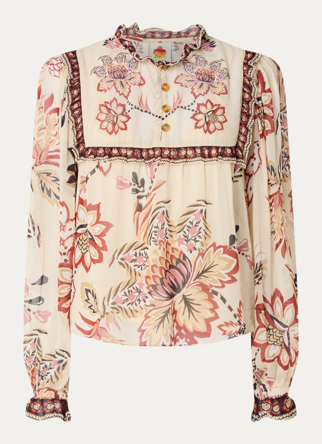 Farm Rio Tuniek met bloemenprint en ballonmouw - voorkant 3 beige